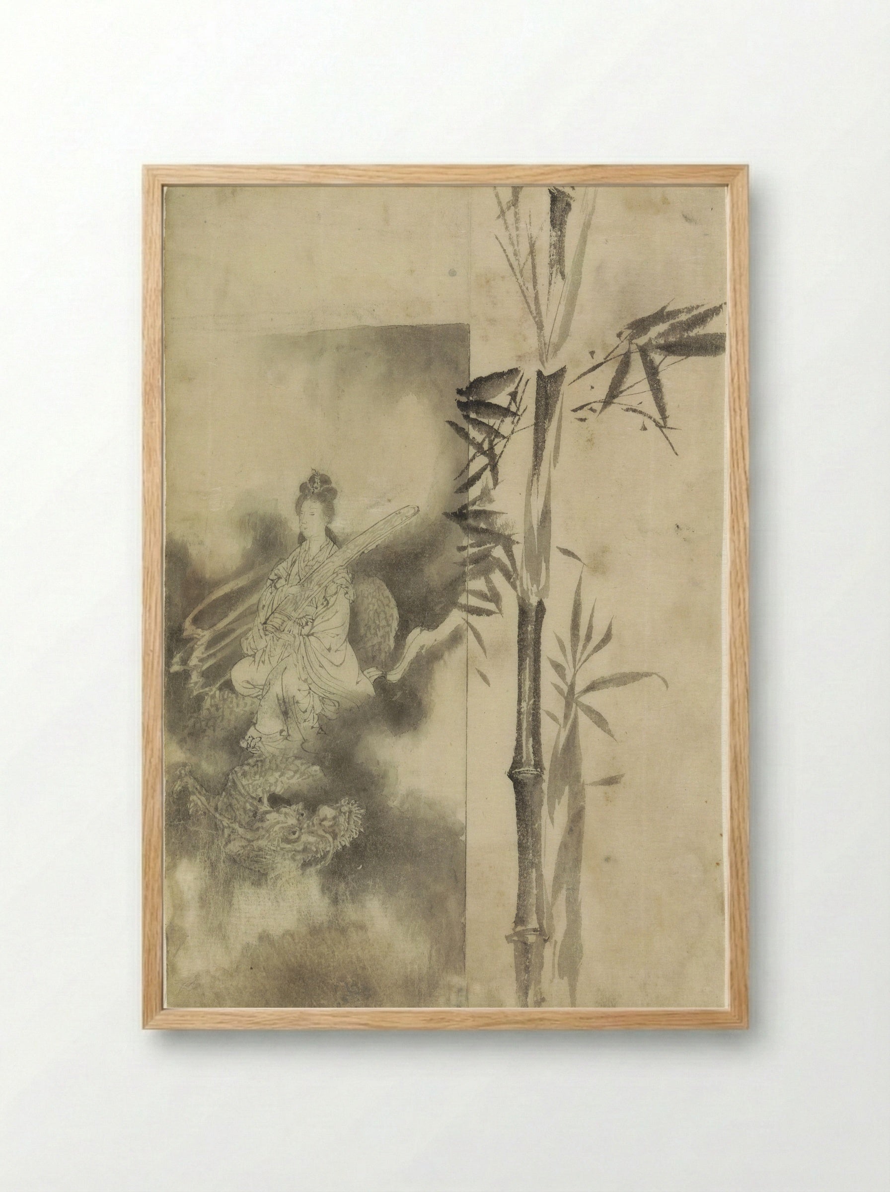 Goddess on a Dragon and Bamboo Stalk - Yamamoto Baiitsu - Framed Print Wood