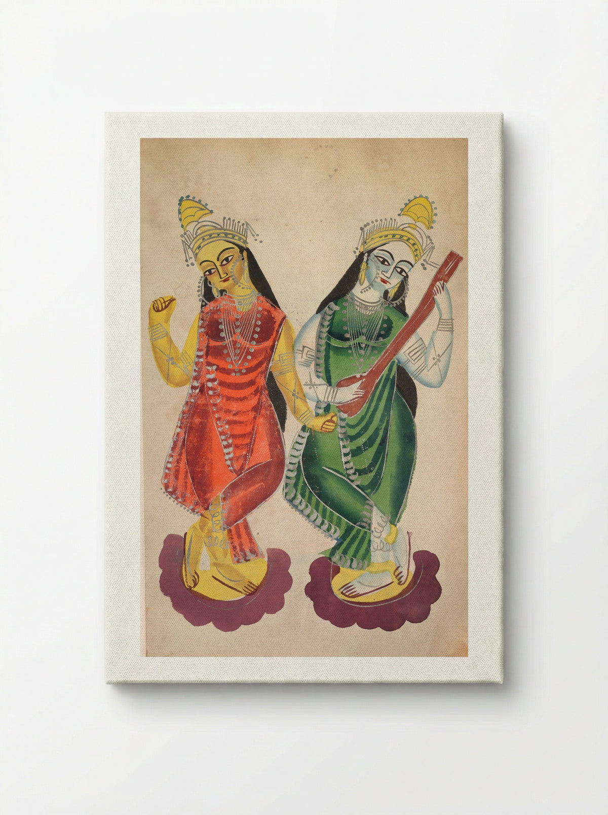 Goddesses Lakshmi and Sarasvati - Kalighat School - Canvas