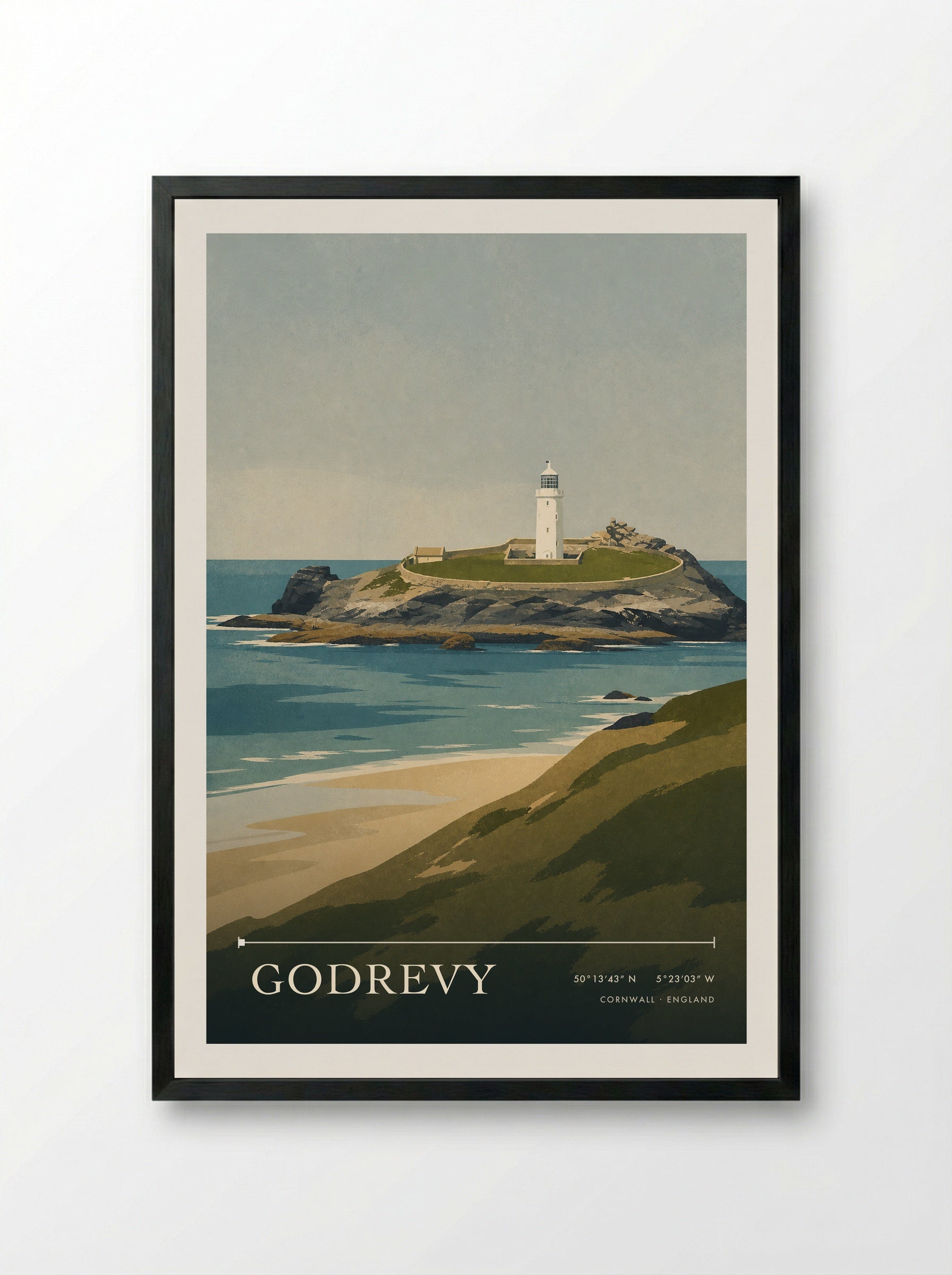 Godrevy Cornwall England Travel Poster - Framed Print Black