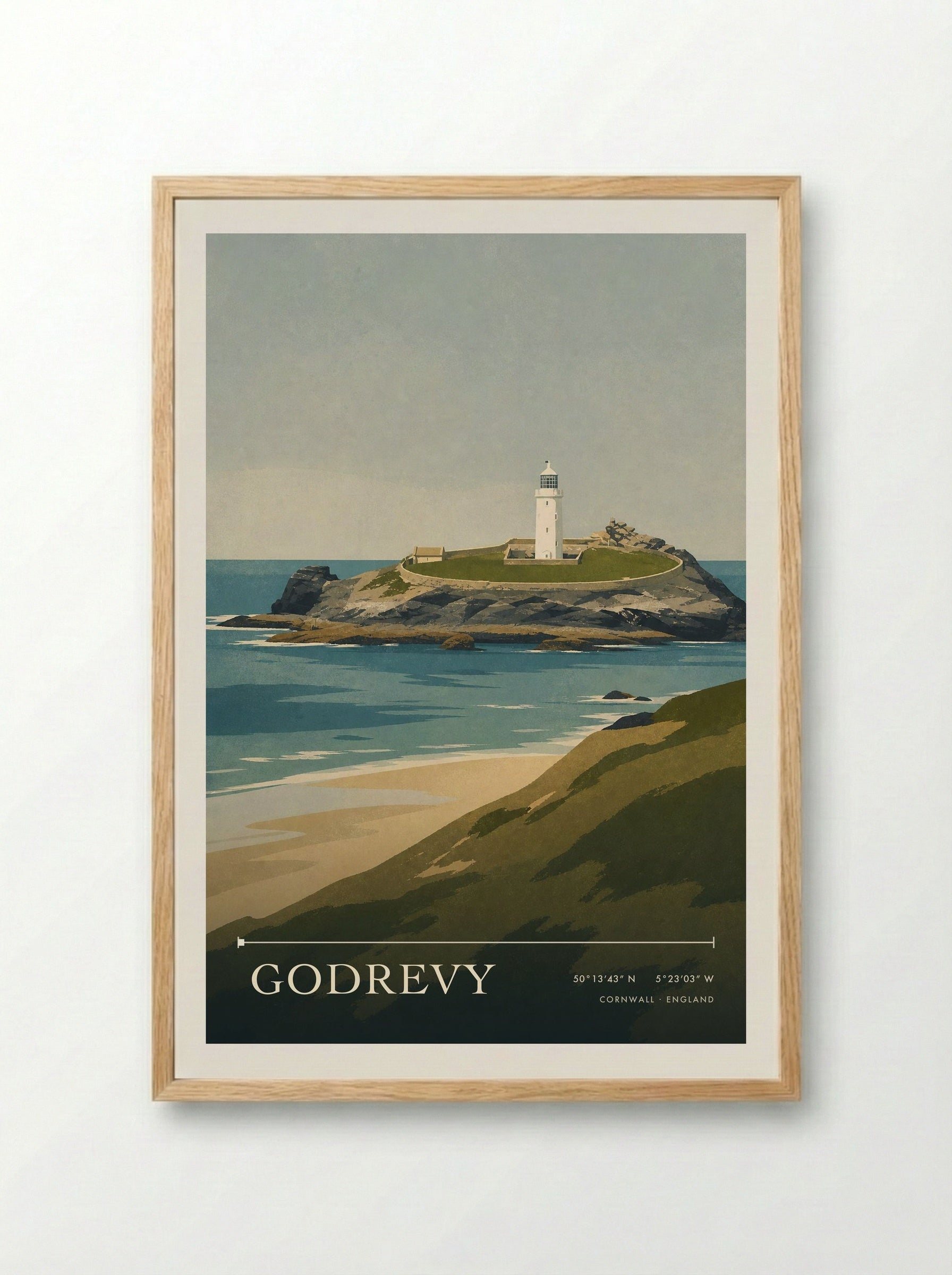 Godrevy Cornwall England Travel Poster - Framed Print Wood