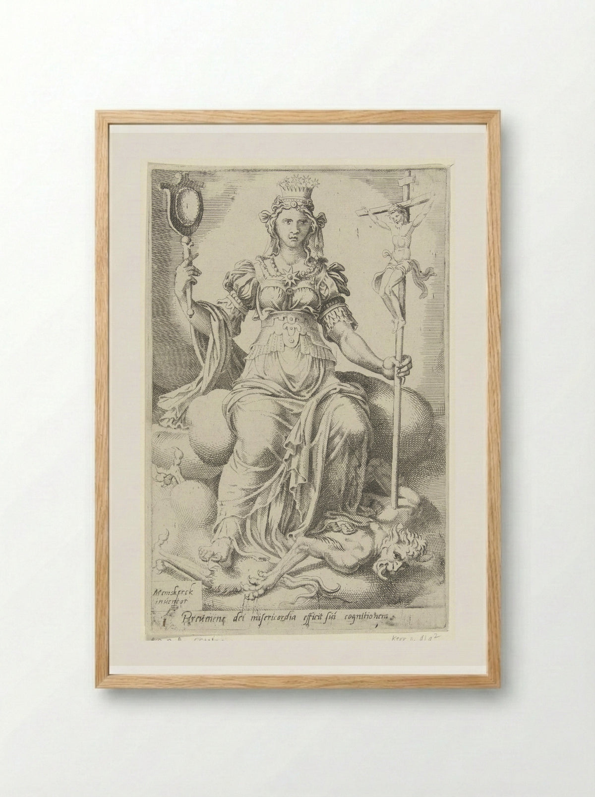 Gods genade zegeviert over de duivel en brengt zelfkennis voort - Dirck Volckertsz. Coornhert - Framed Print Wood