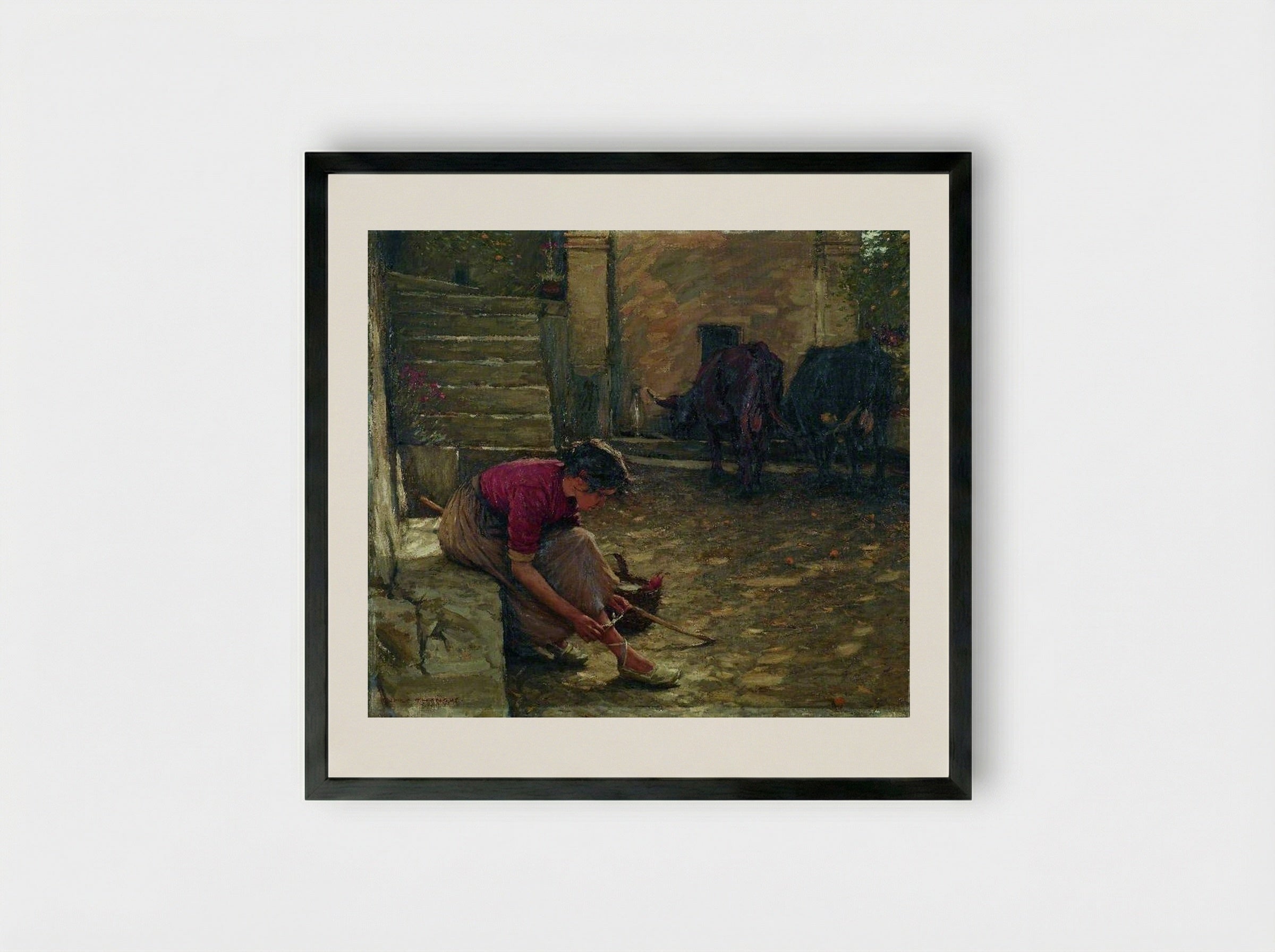 Going out with the Cows - Henry Herbert La Thangue - Framed Print Black