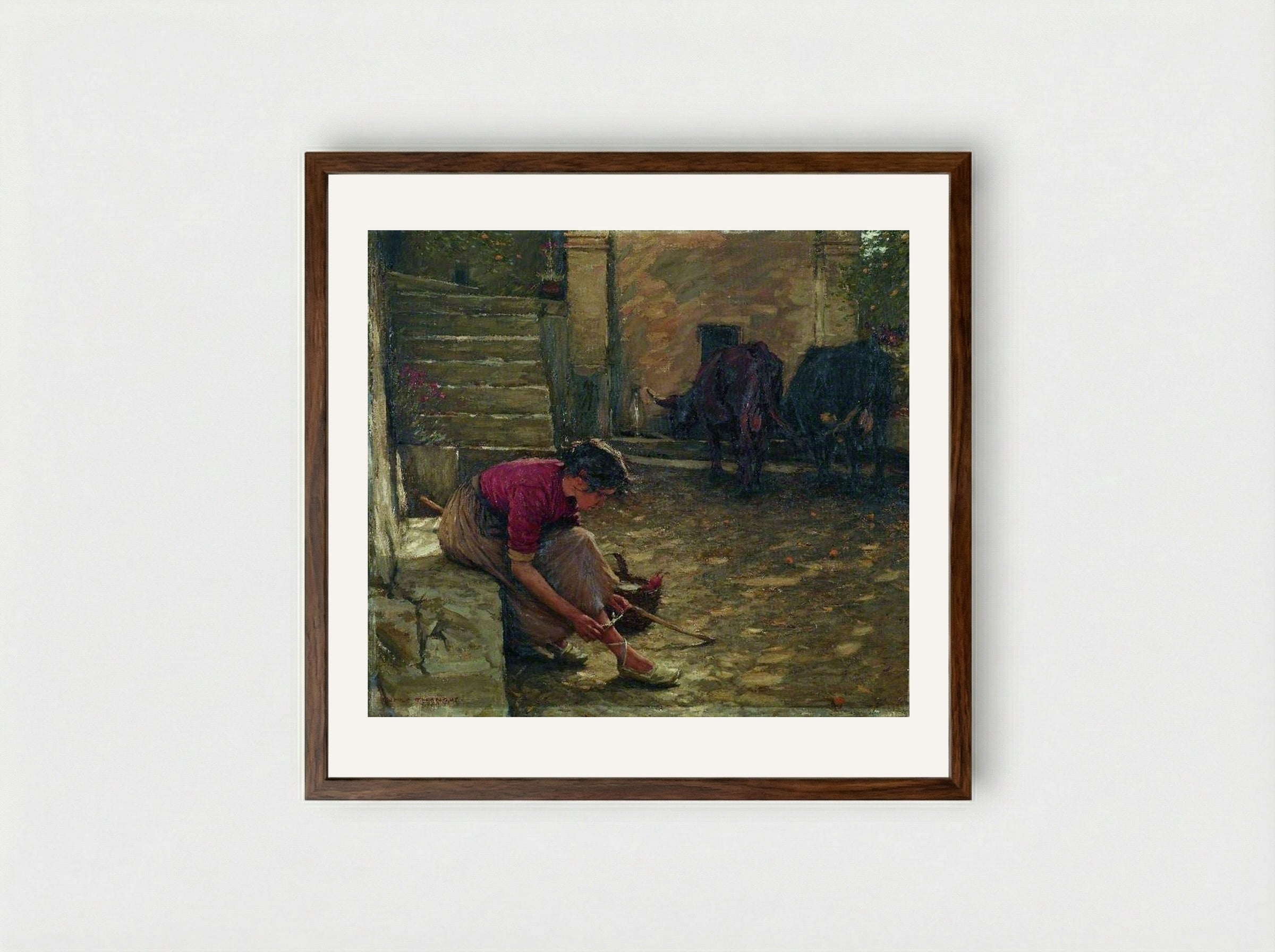 Going out with the Cows - Henry Herbert La Thangue - Framed Print Dark Wood