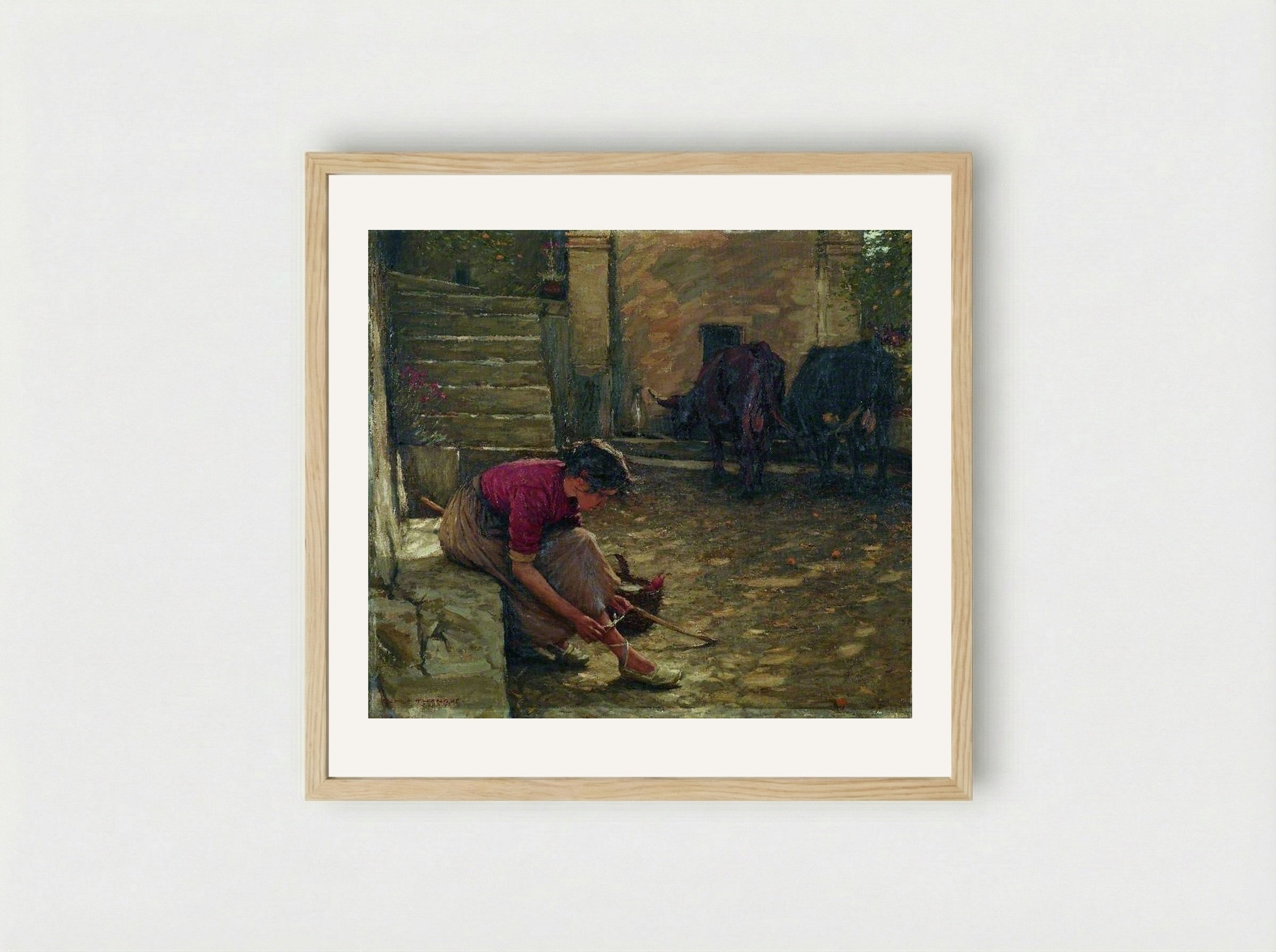 Going out with the Cows - Henry Herbert La Thangue - Framed Print Wood