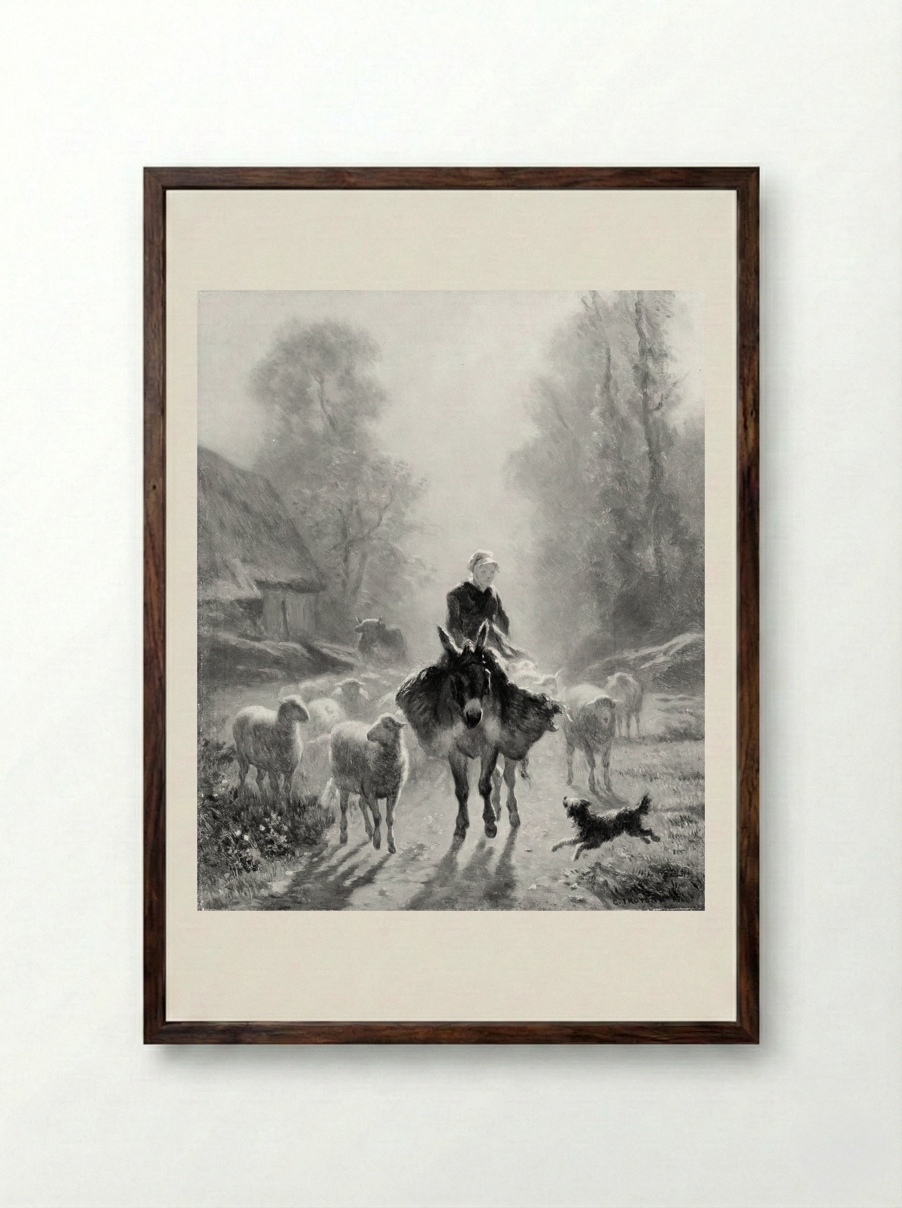 Going to Market - Constant Troyon - Framed Print Dark Wood