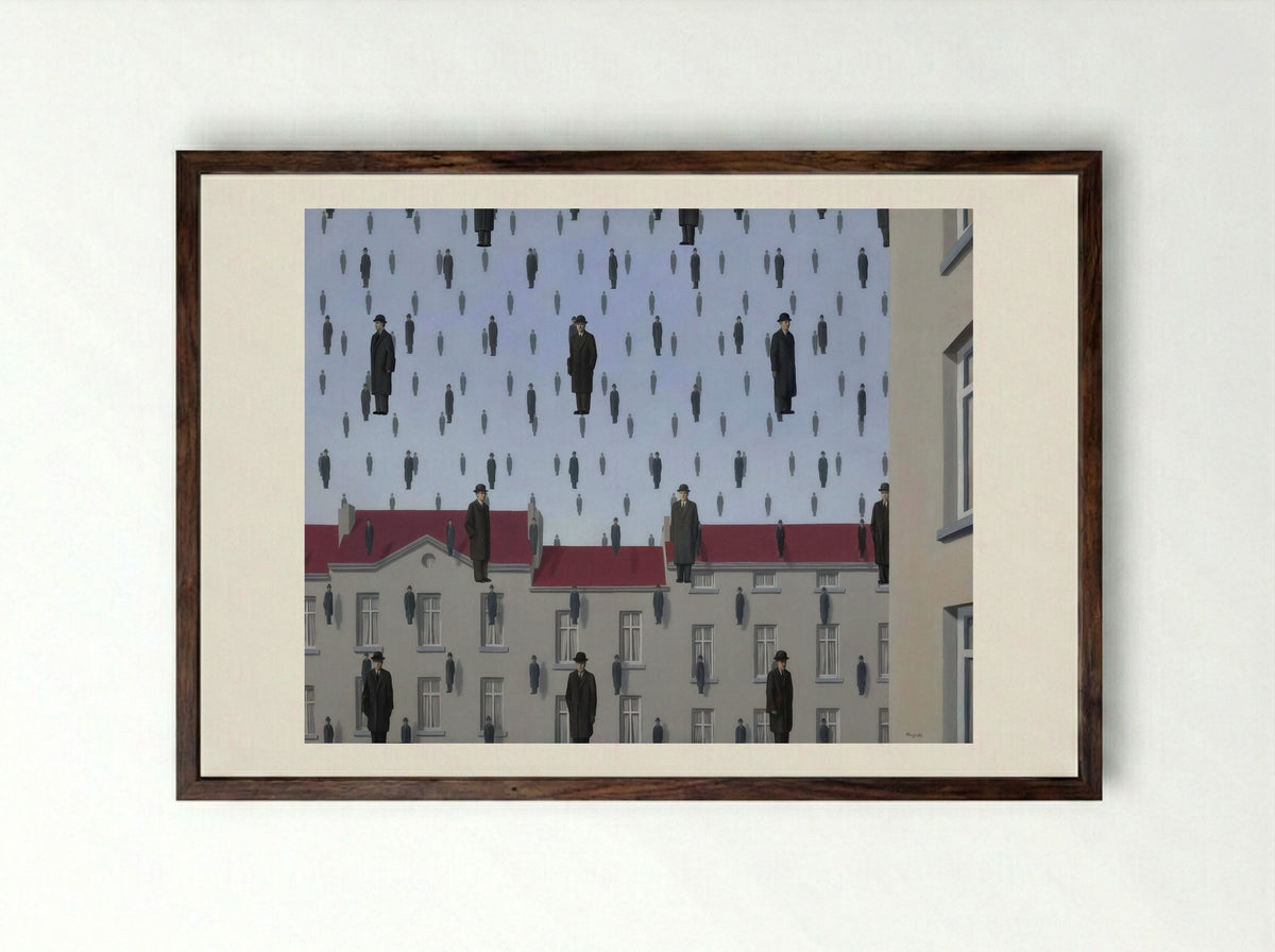 Golconda - René Magritte - Framed Print Dark Wood