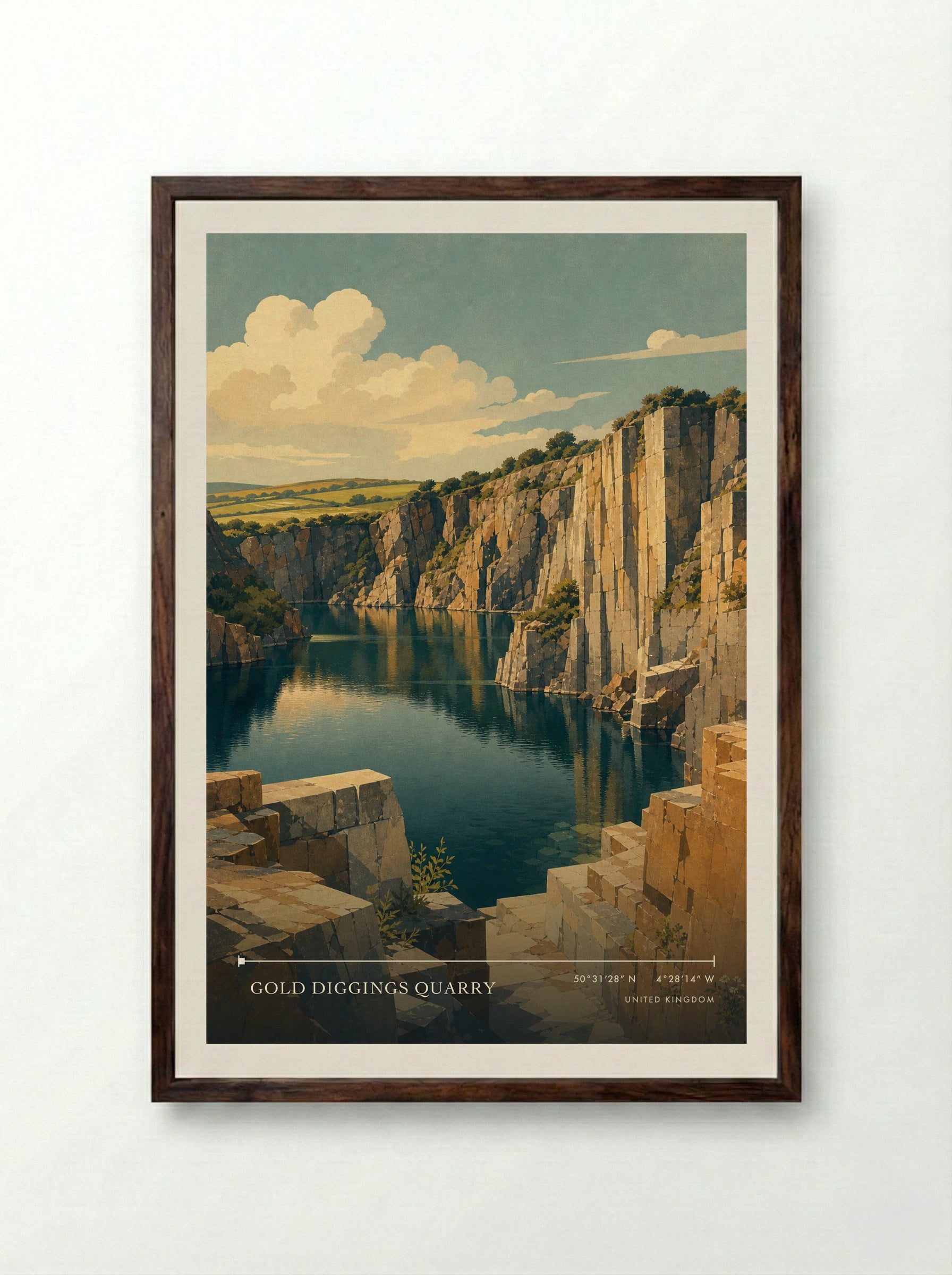 Gold Diggings Quarry United Kingdom Travel Poster - Framed Print Dark Wood