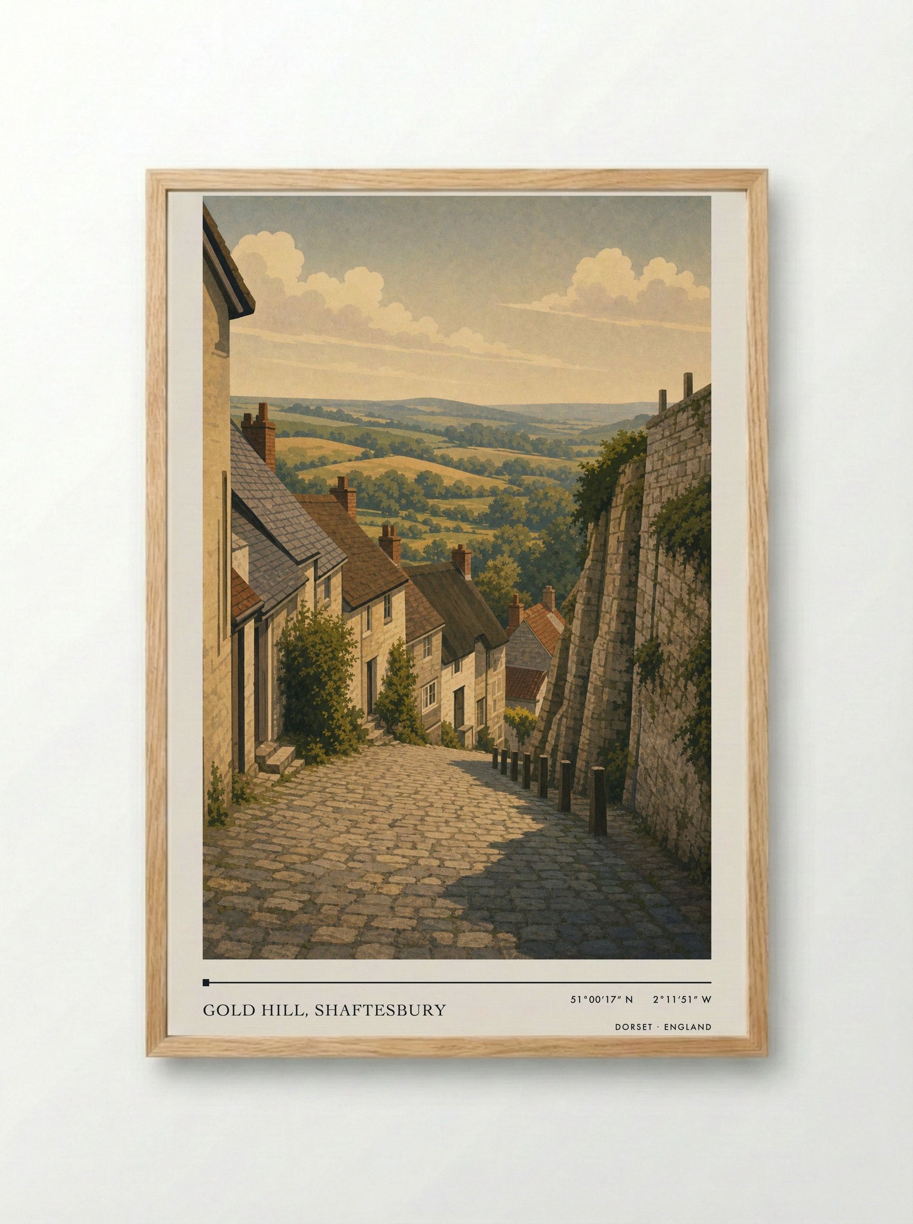 Gold Hill, Shaftesbury Dorset England Travel Poster - Framed Print Wood