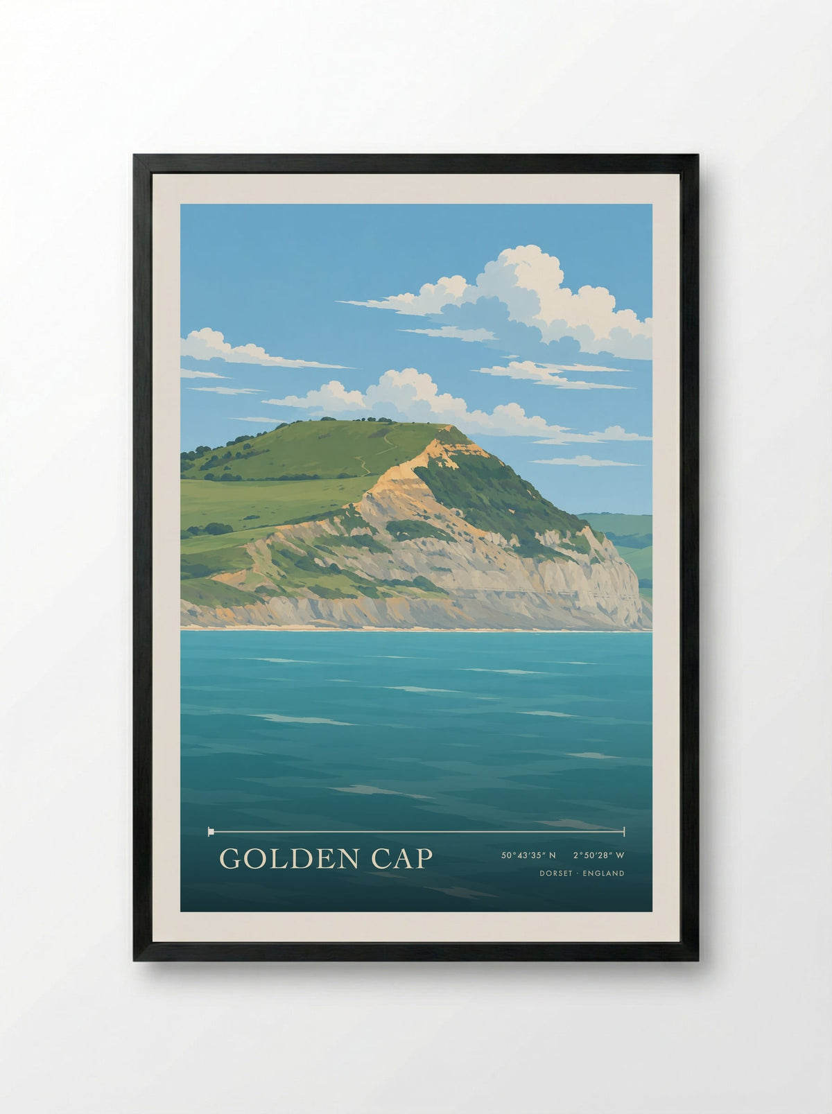 Golden Cap Dorset | Travel Poster - Framed Print Black