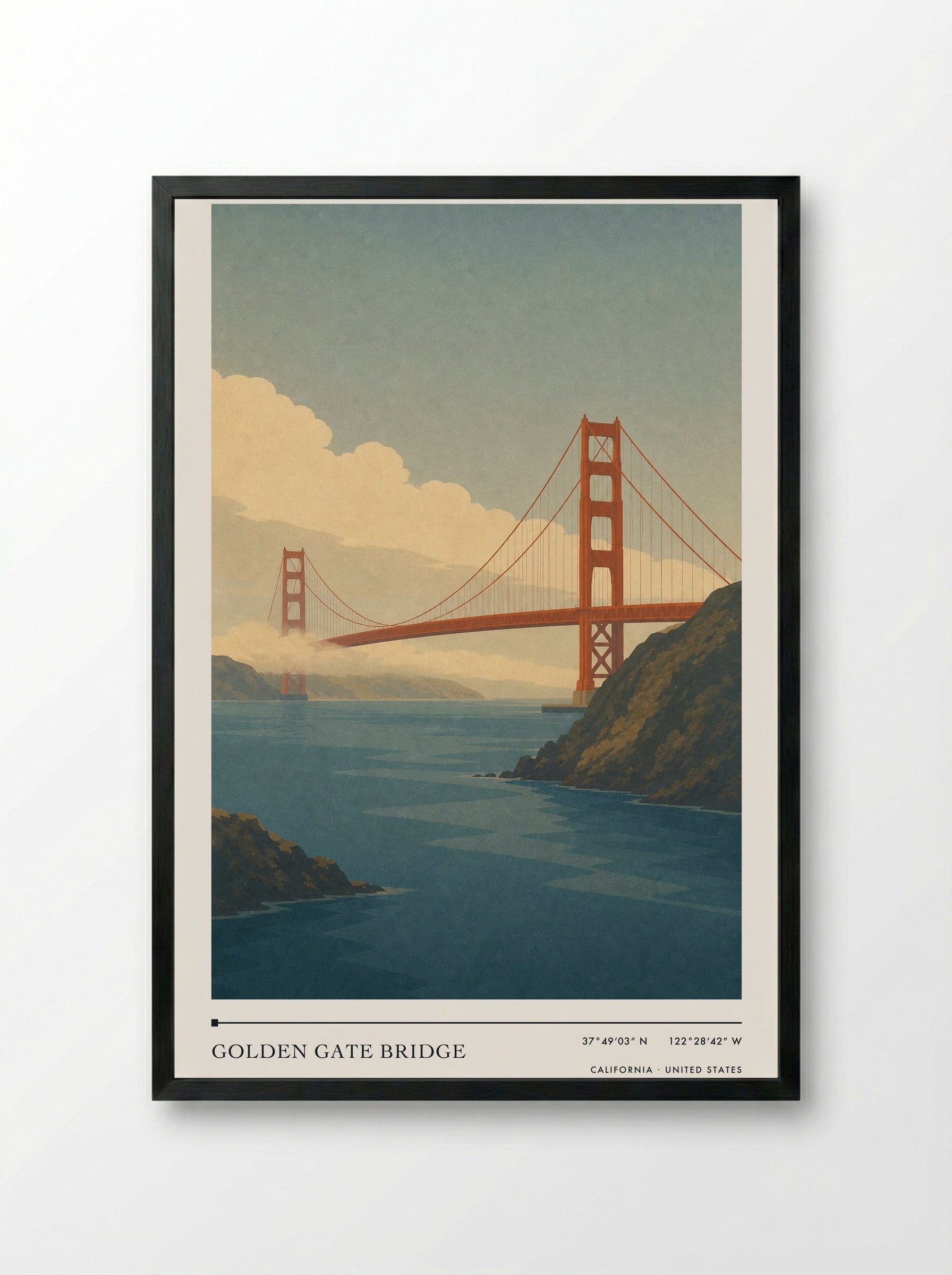 Golden Gate Bridge Travel Poster Artwork - Framed Print Black