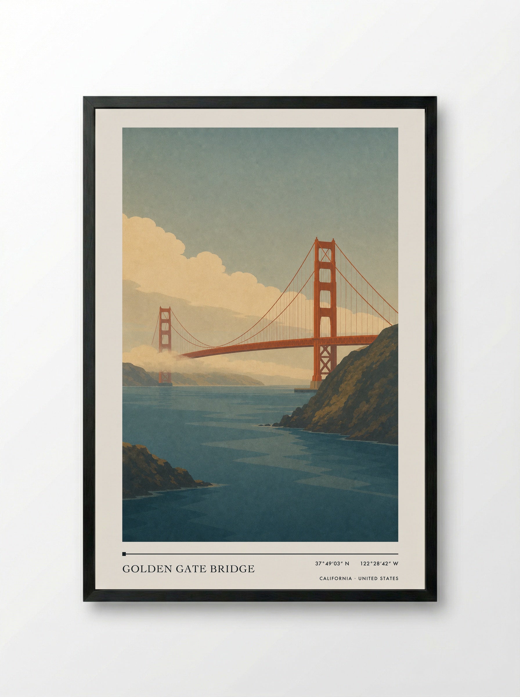Golden Gate Bridge Travel Poster Artwork - Framed Print Black