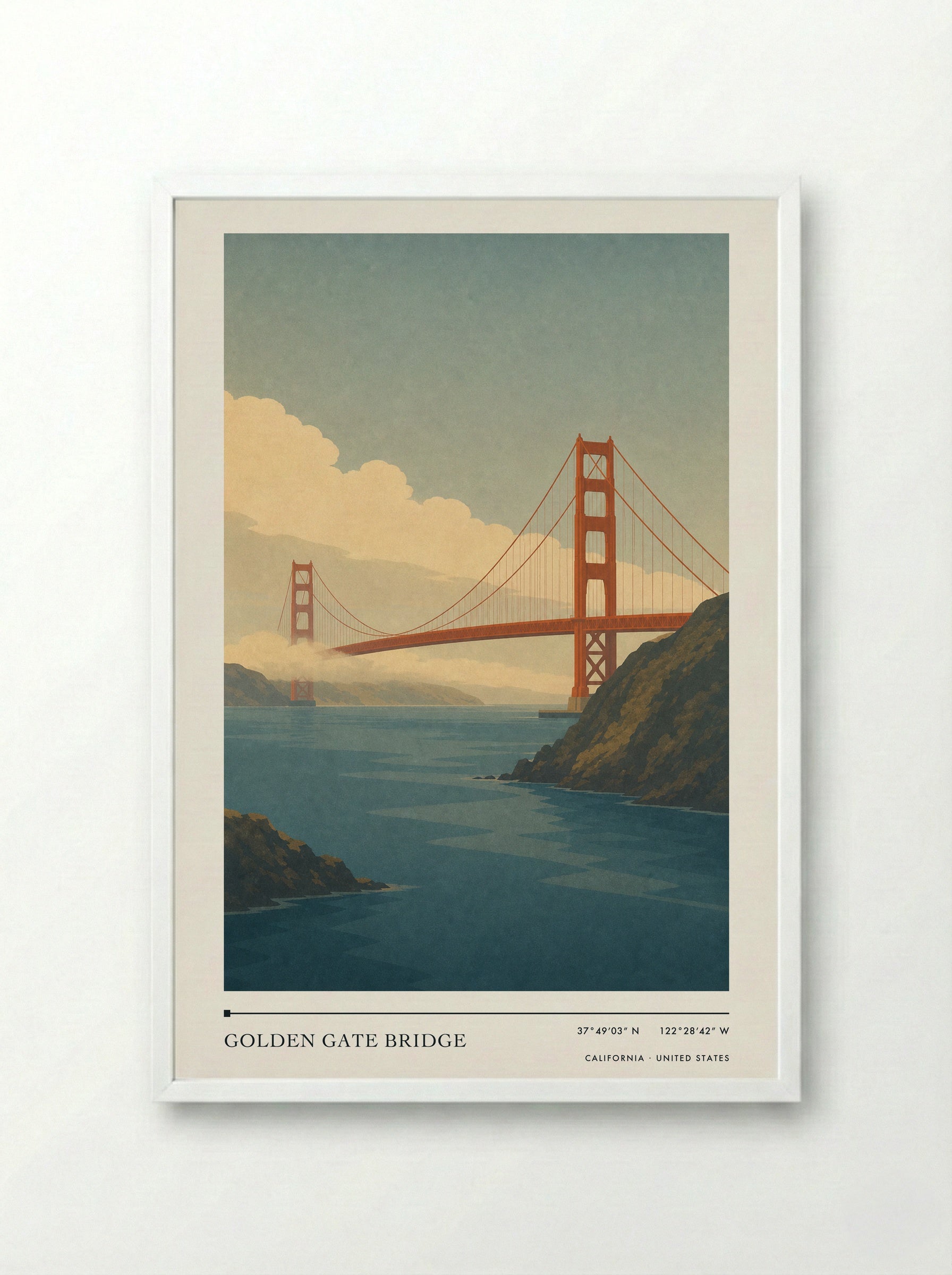 Golden Gate Bridge Travel Poster Artwork - Framed Print White