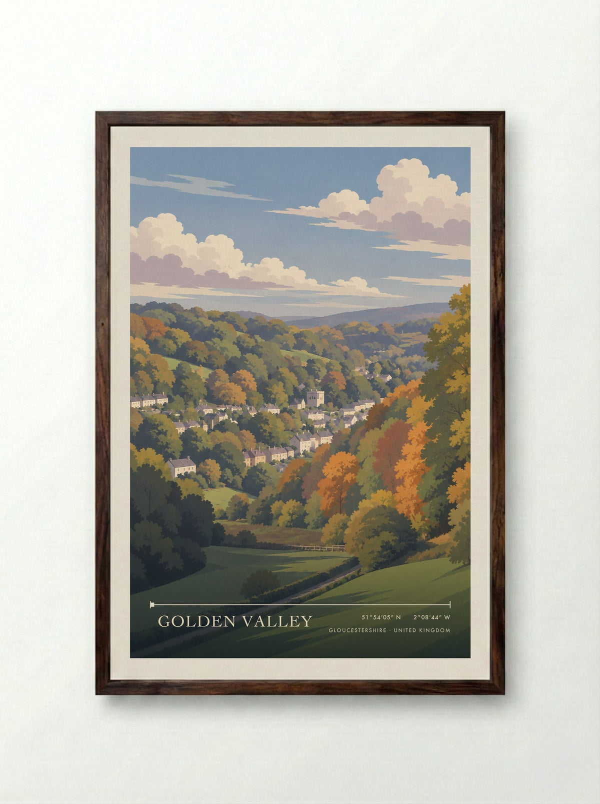Golden Valley, Gloucestershire | Travel Poster - Framed Print Dark Wood