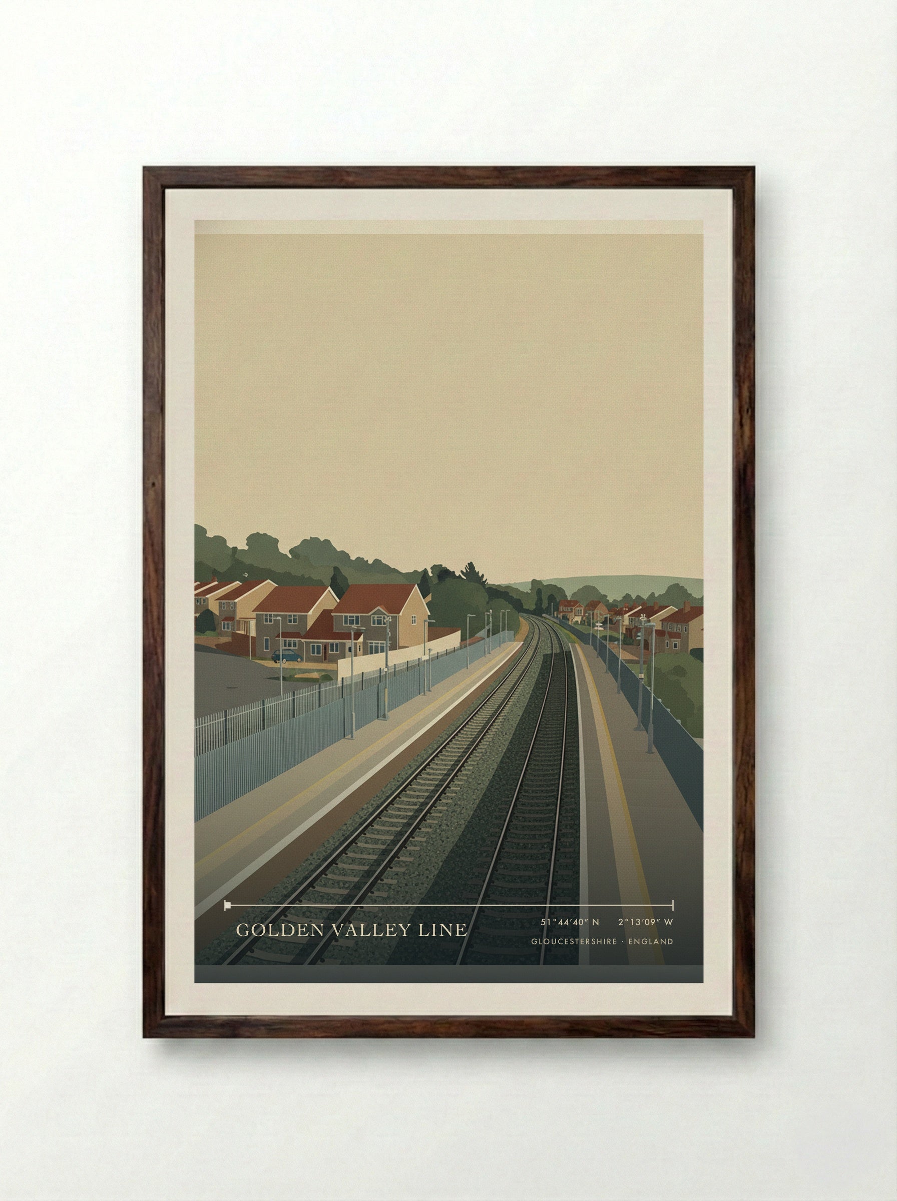 Golden Valley Line Gloucestershire England Travel Poster - Framed Print Dark Wood