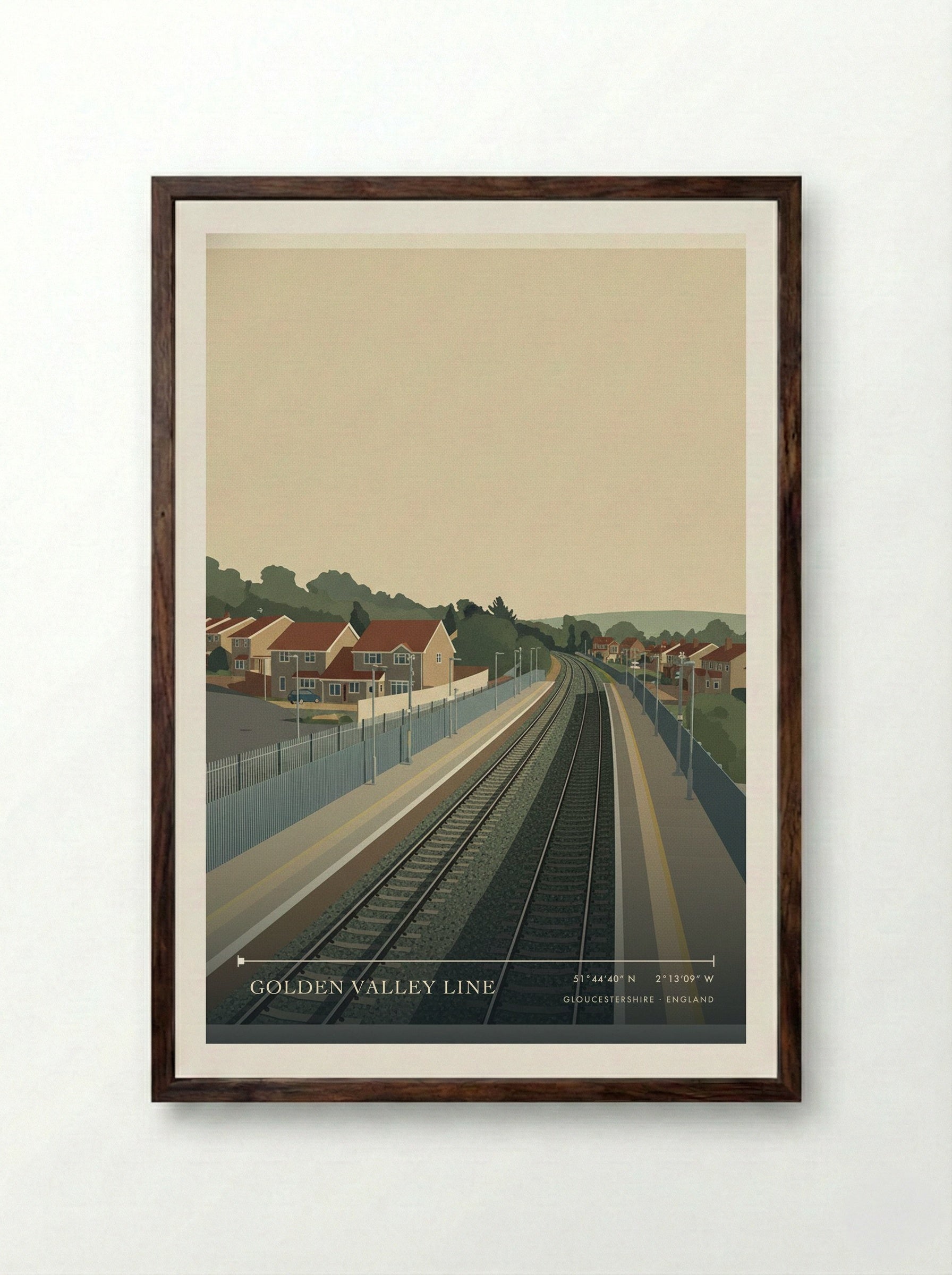 Golden Valley Line Gloucestershire England Travel Poster - Framed Print Dark Wood