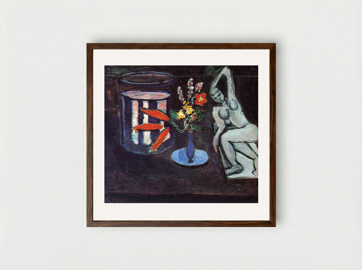 Goldfish and Sculpture - Henri Matisse - Framed Print Dark Wood
