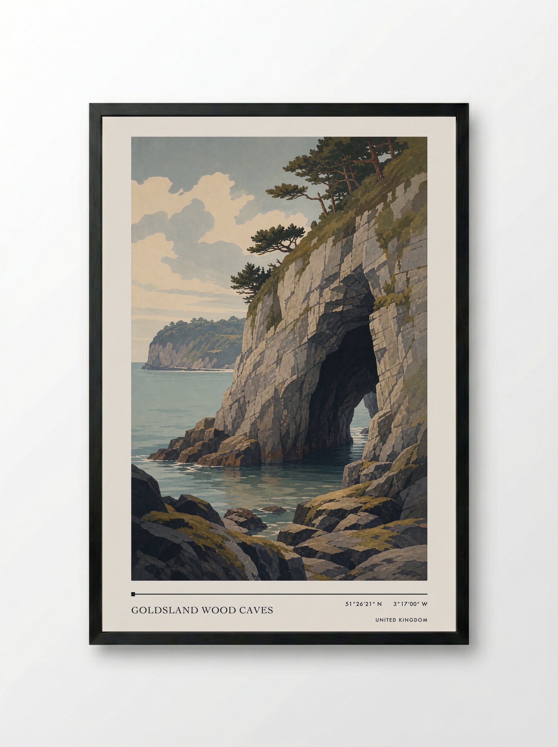 Goldsland Wood Caves United Kingdom Travel Poster - Framed Print Black