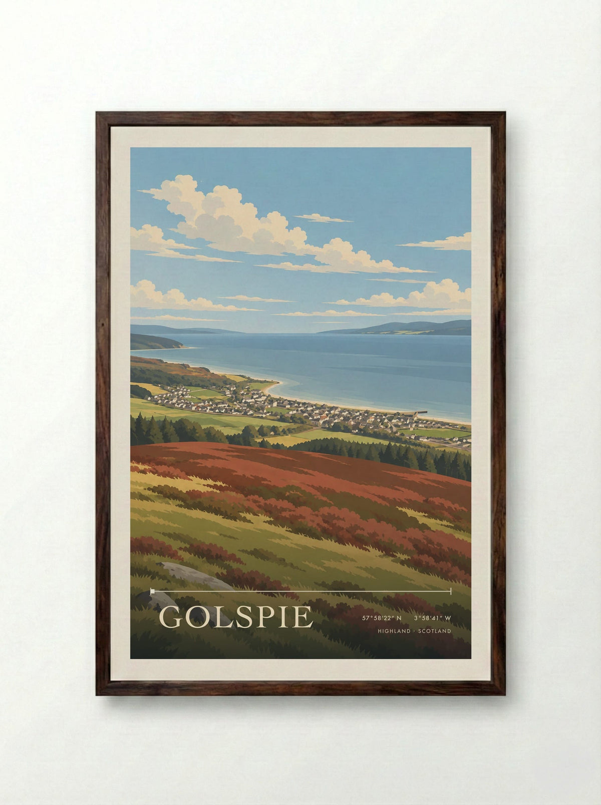 Golspie, Highland | Travel Poster - Framed Print Dark Wood