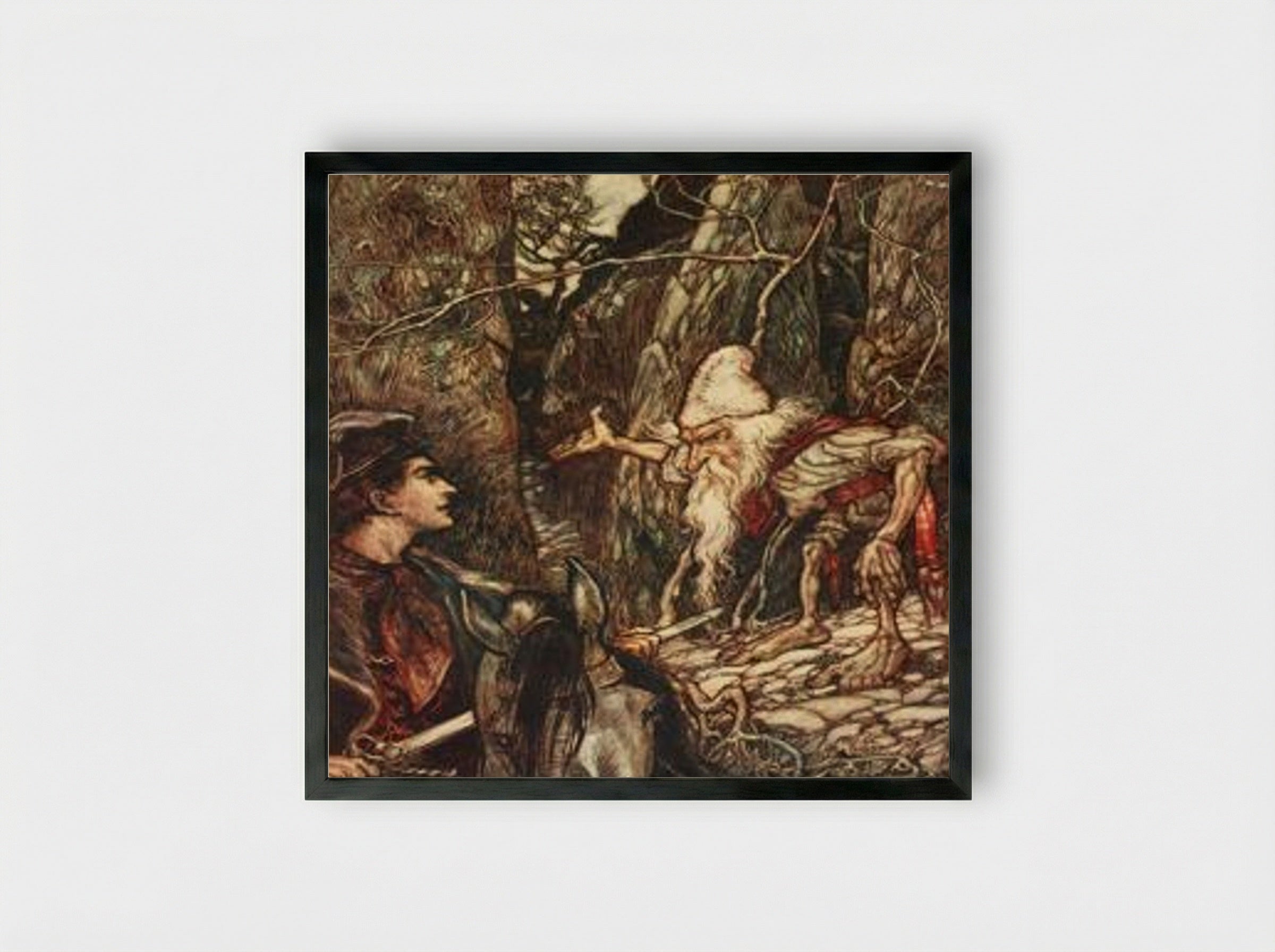 Good Dwarf, can you not tell me where my brothers are - Arthur Rackham - Framed Print Black