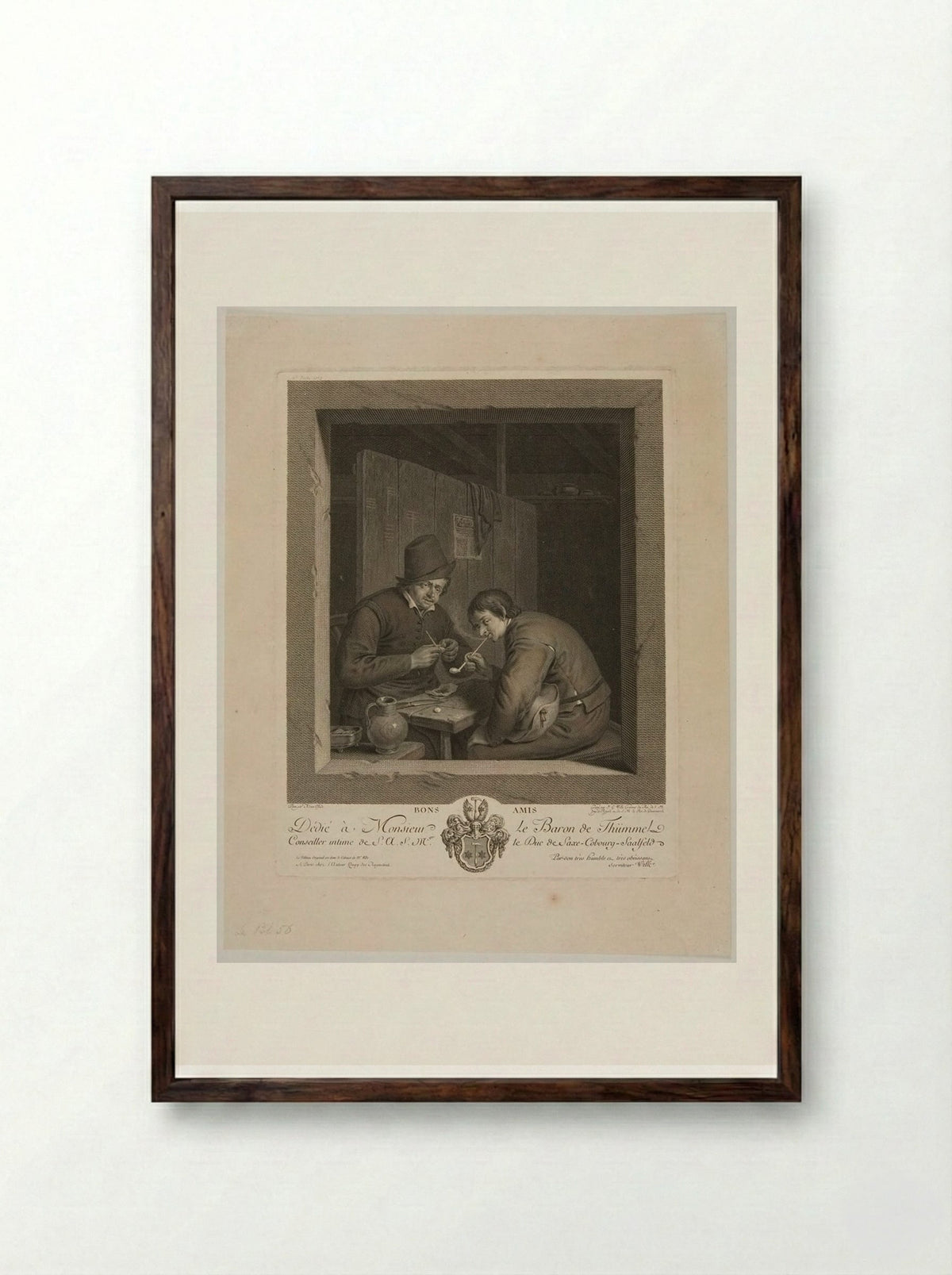 Good Friends - Johann Georg Wille - Framed Print Dark Wood