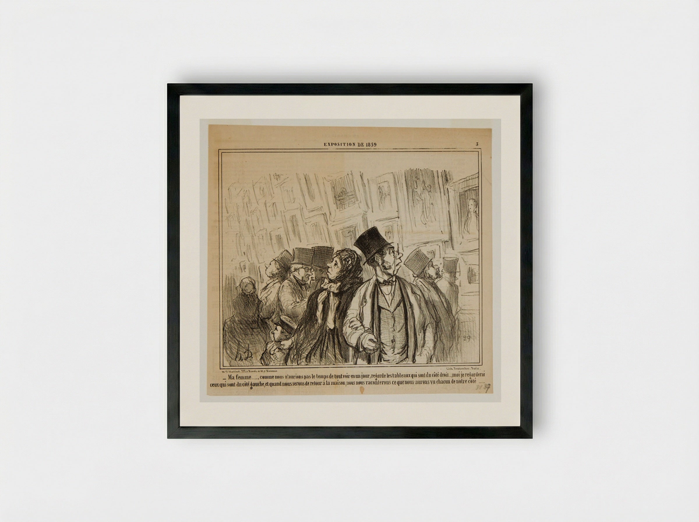 Good wife..., since we won't have time to see everything in one day, you look at the paintings on the right side...I'll look at those on the left... - Honoré-Victorin Daumier - Framed Print Black