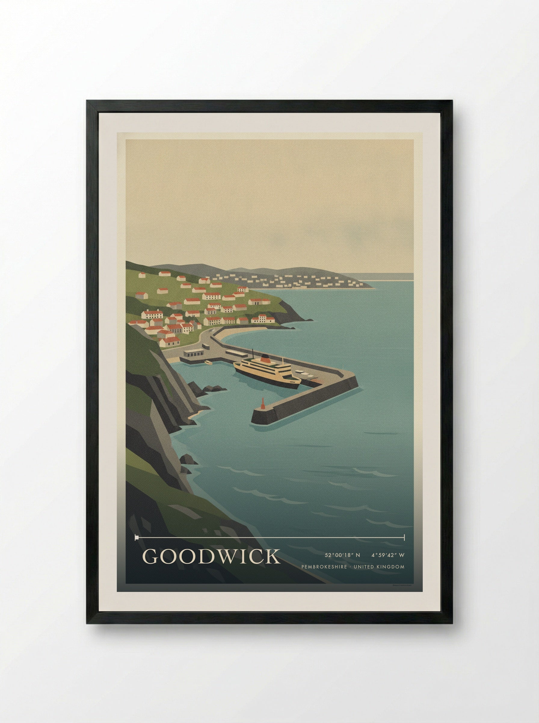 Goodwick Pembrokeshire United Kingdom Travel Poster - Framed Print Black