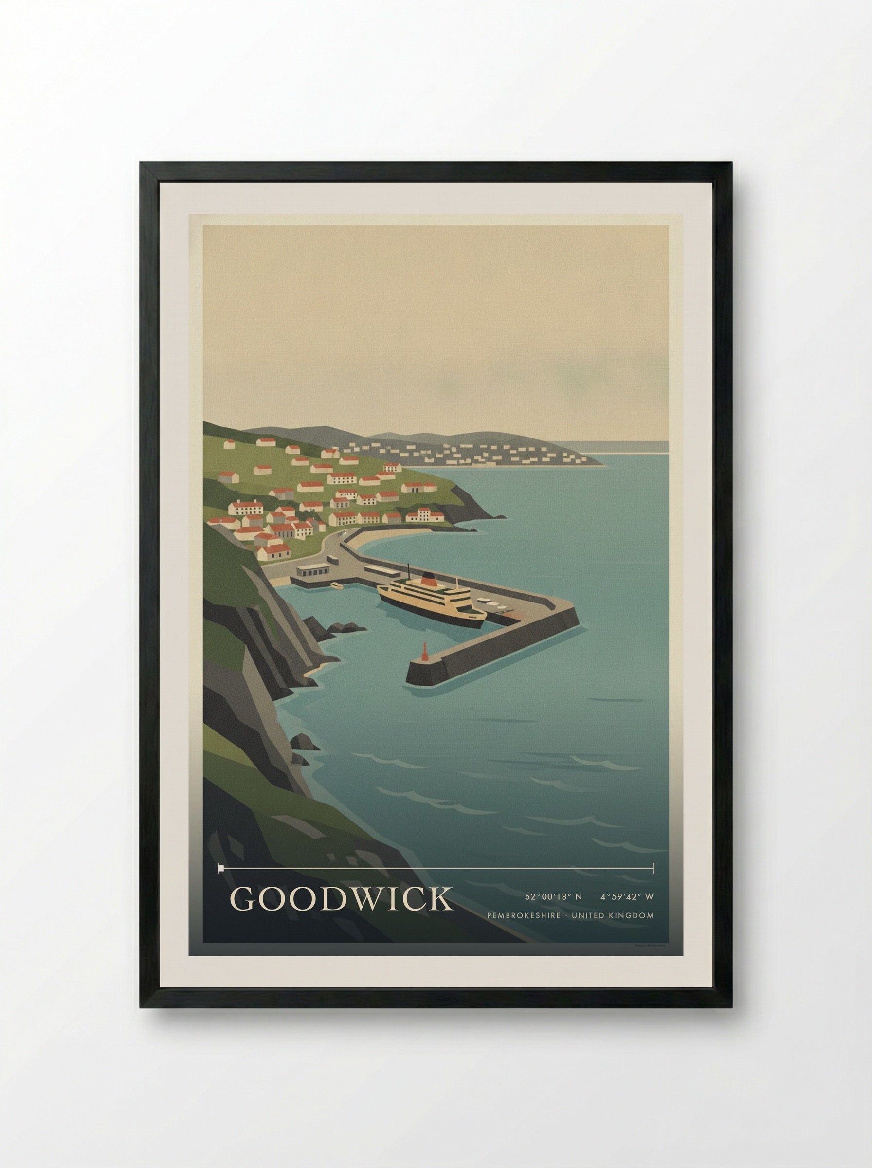 Goodwick Pembrokeshire United Kingdom Travel Poster - Framed Print Black
