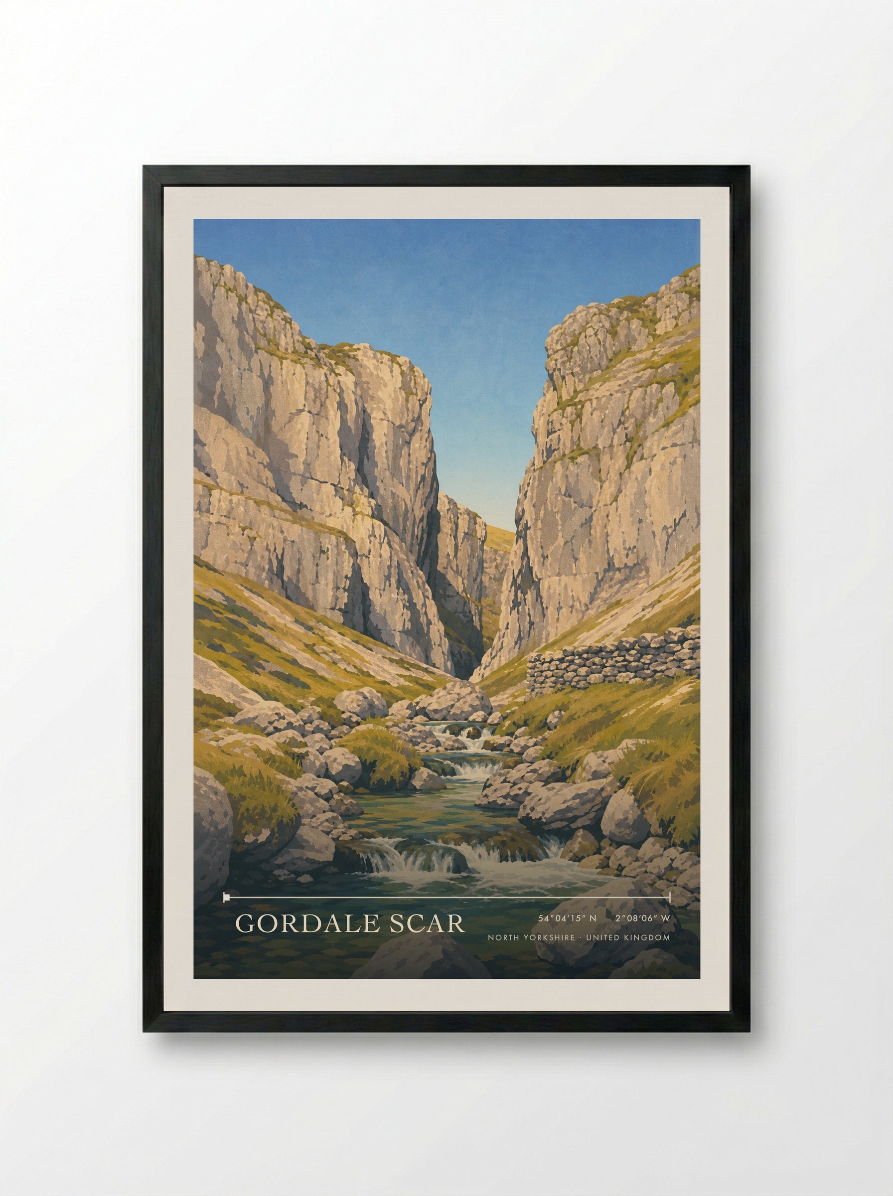 Gordale Scar North Yorkshire United Kingdom Travel Poster - Framed Print Black