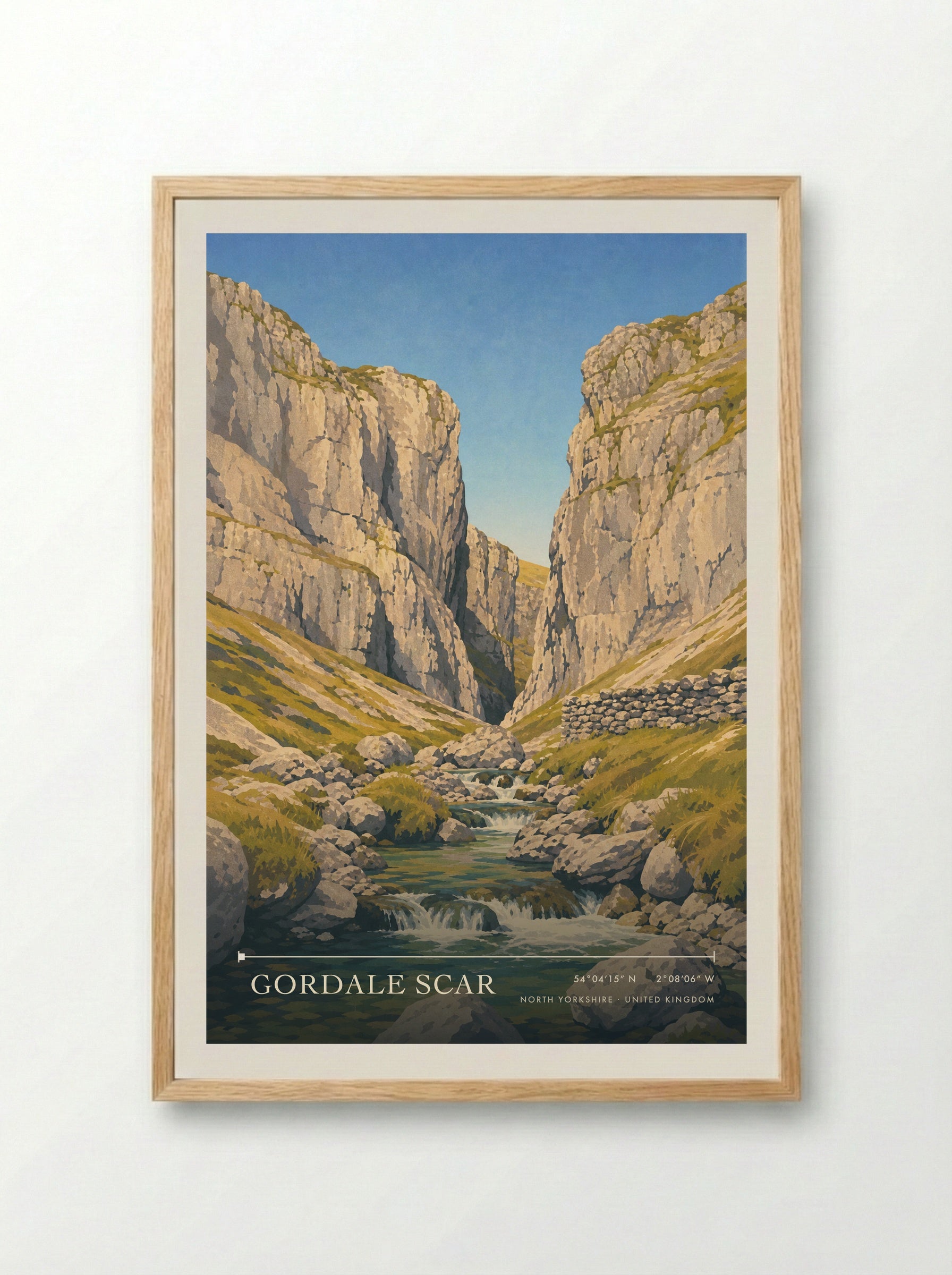 Gordale Scar North Yorkshire United Kingdom Travel Poster - Framed Print Wood