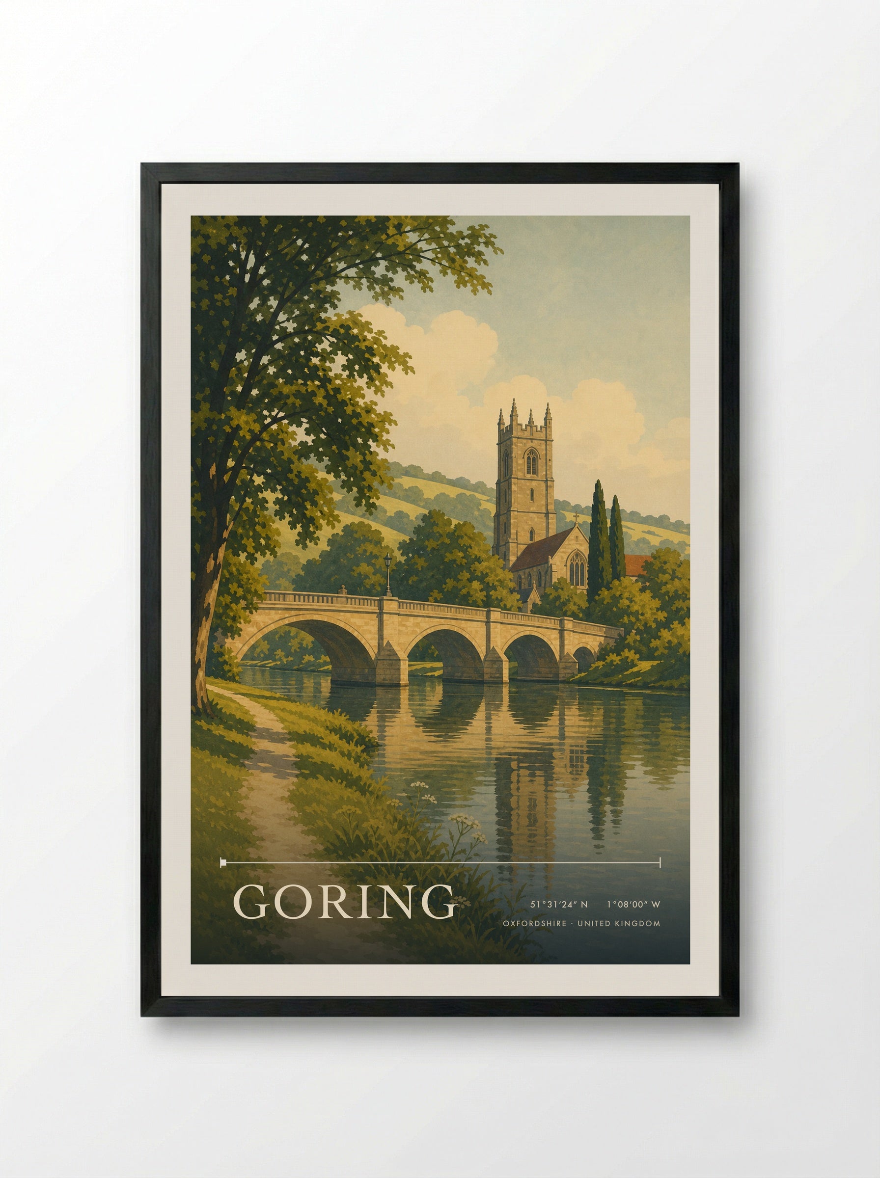 Goring Oxfordshire United Kingdom Travel Poster - Framed Print Black
