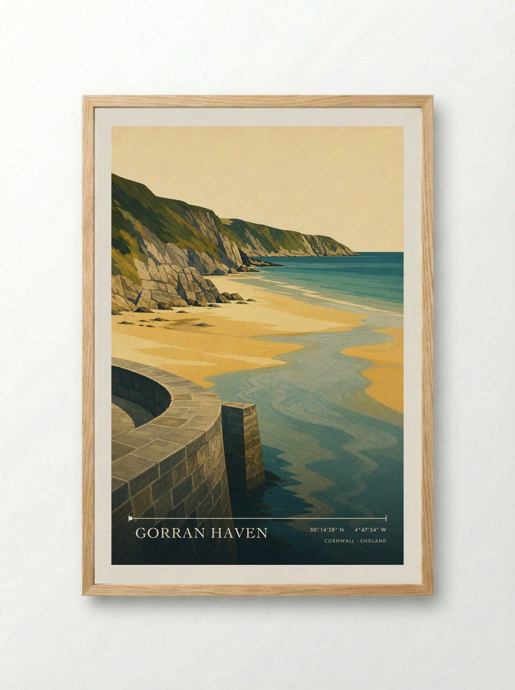 Gorran Haven Cornwall England Travel Poster - Framed Print Wood
