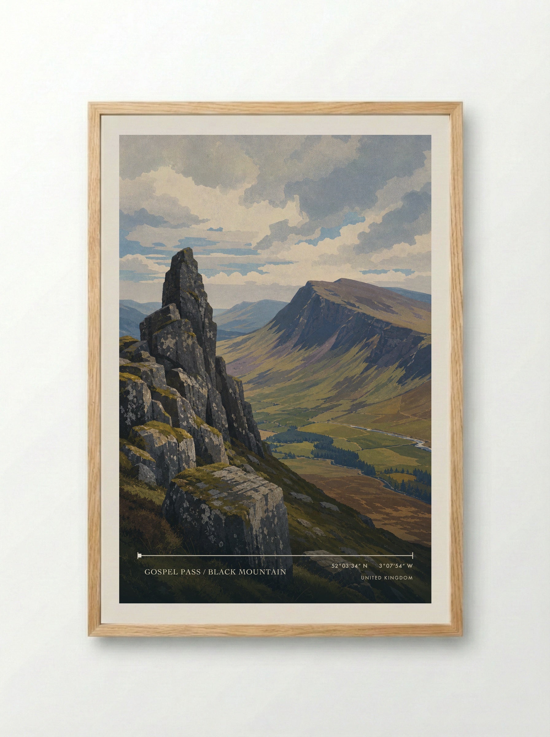 Gospel Pass / Black Mountain United Kingdom Travel Poster - Framed Print Wood