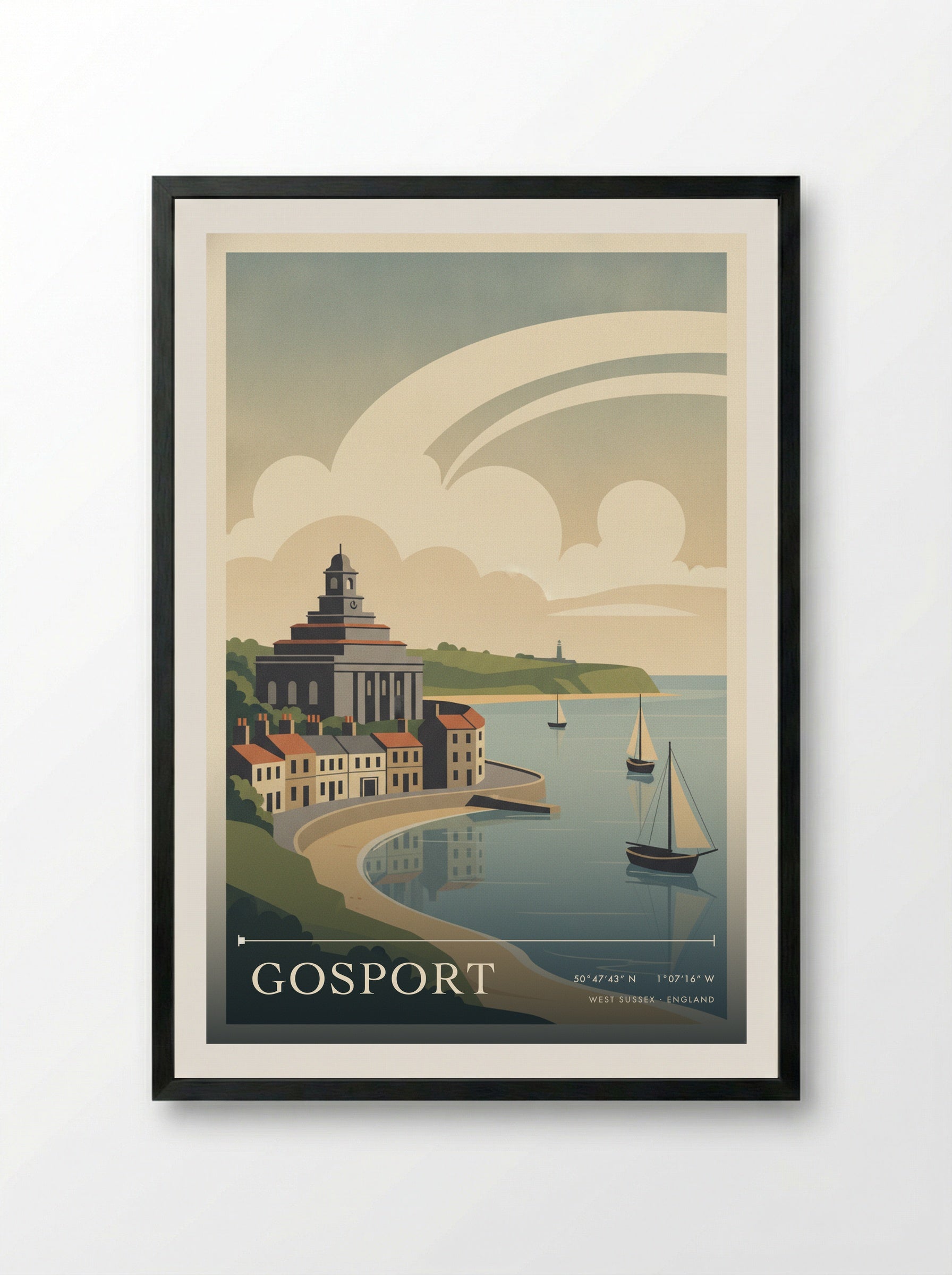 Gosport West Sussex England Travel Poster - Framed Print Black