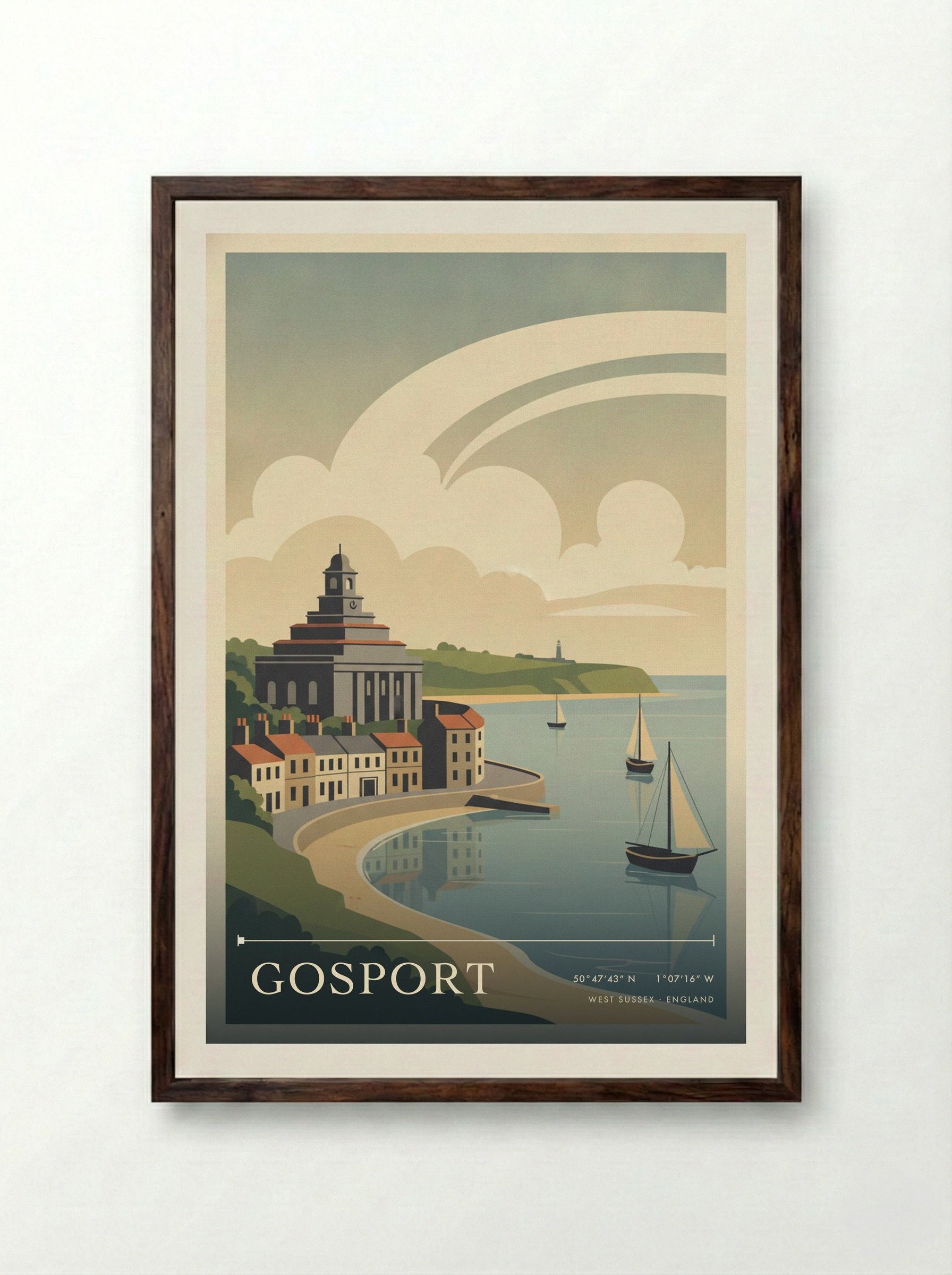 Gosport West Sussex England Travel Poster - Framed Print Dark Wood