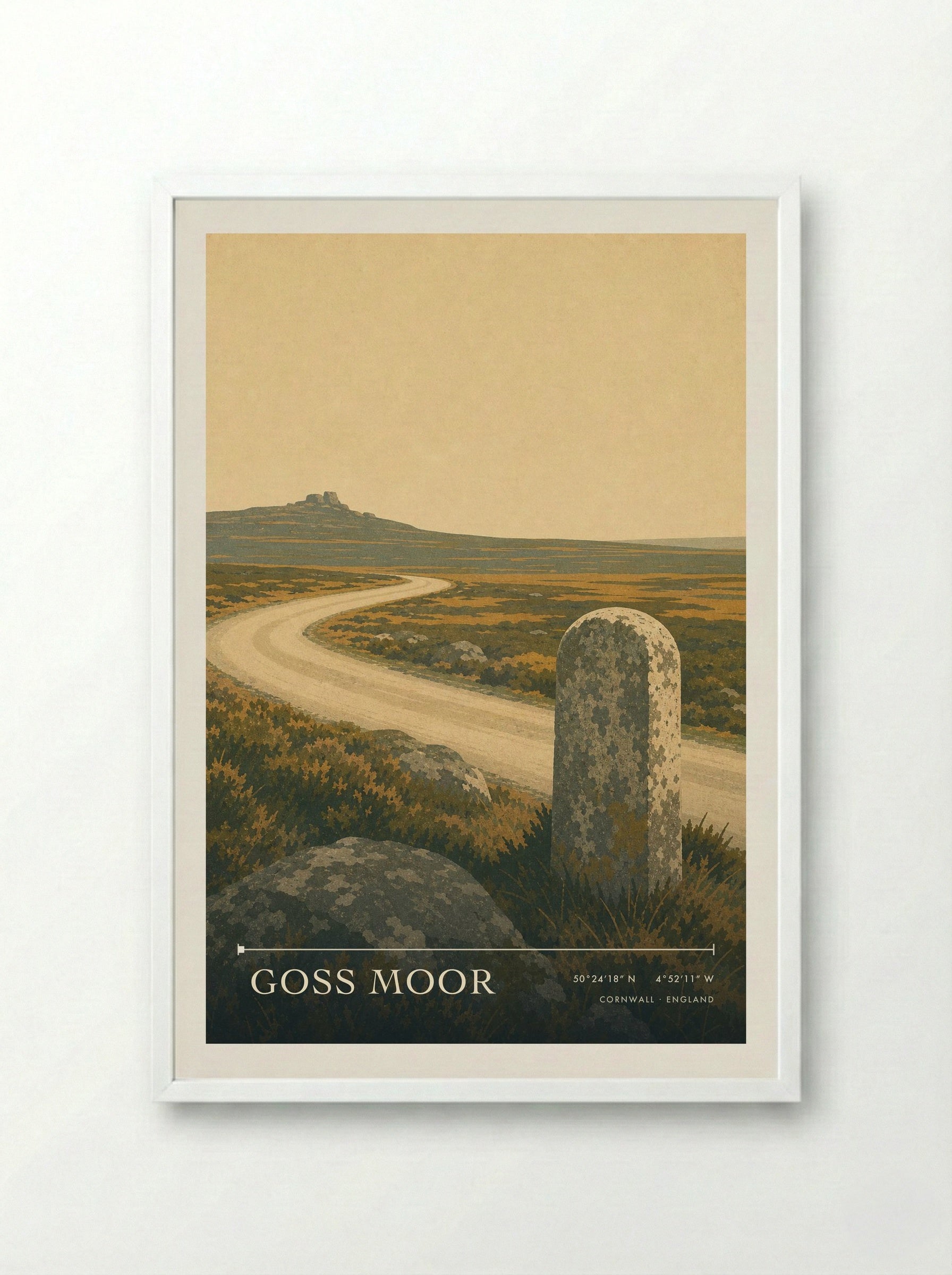 Goss Moor Cornwall England Travel Poster - Framed Print White