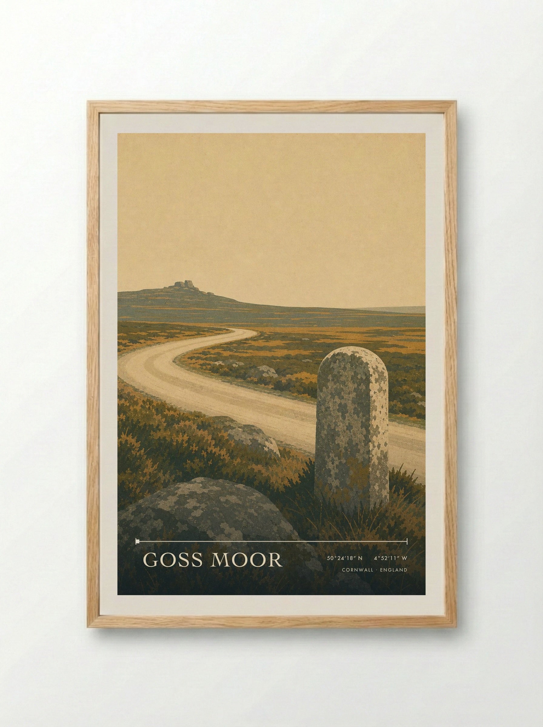 Goss Moor Cornwall England Travel Poster - Framed Print Wood