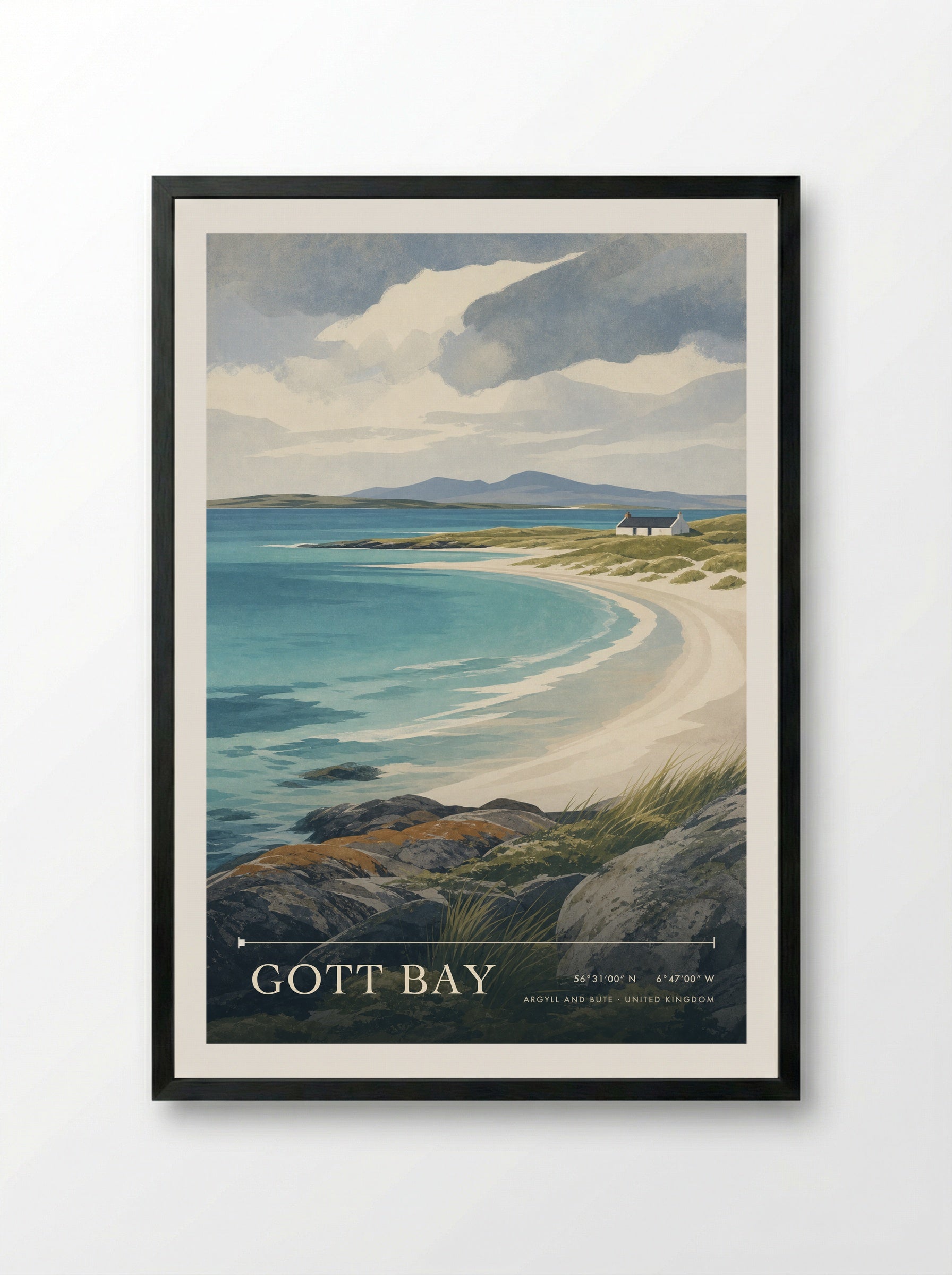 Gott Bay Argyll and Bute United Kingdom Travel Poster - Framed Print Black