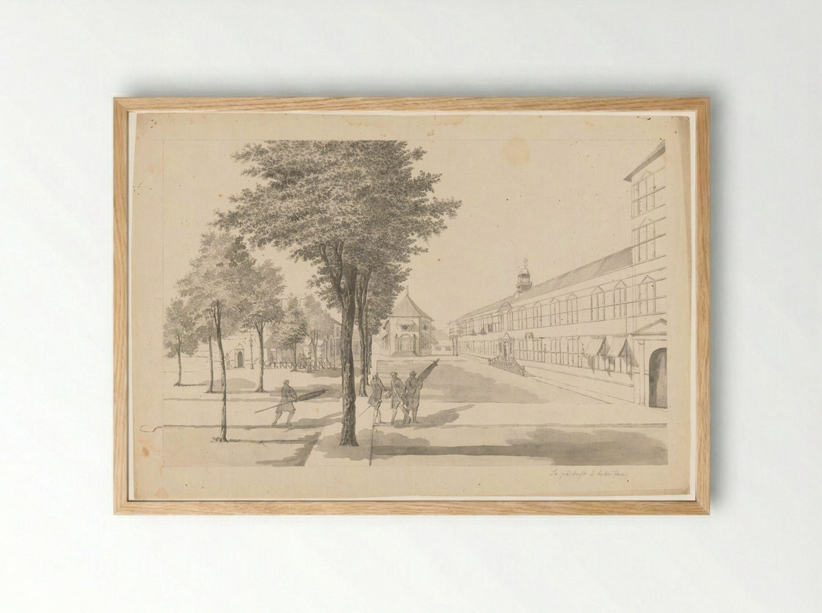 Gouvernement, kasteelkerk en dragonderwacht binnen het kasteel te Batavia - Jan Brandes - Framed Print Wood