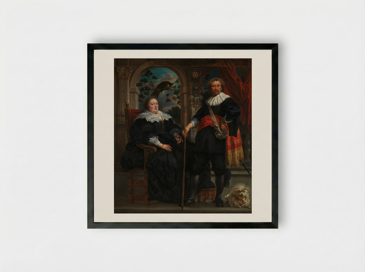 Govaert van Surpele and his wife - Jacob Jordaens - Framed Print Black