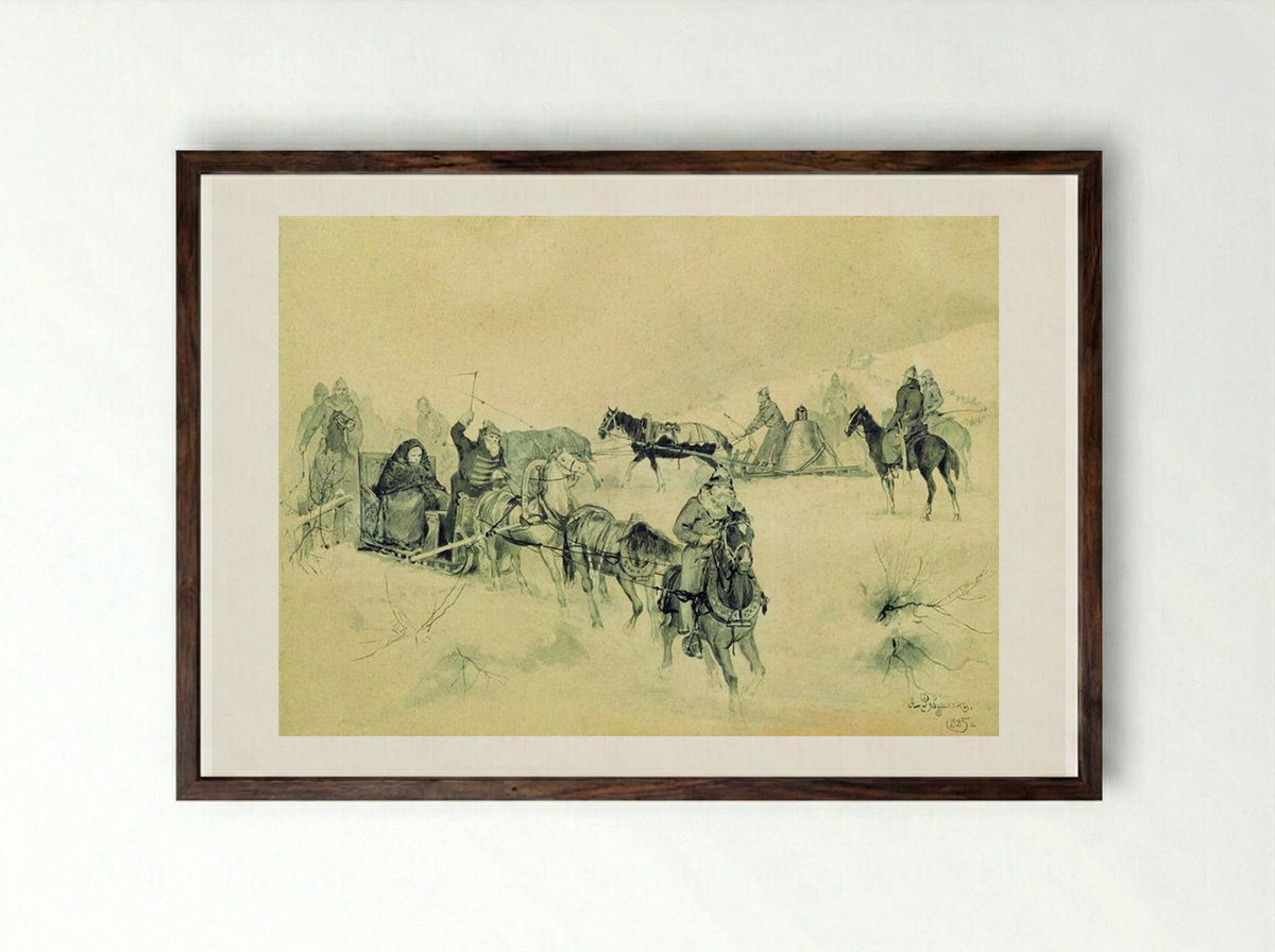 Governor's Wife Martha and the Eternal Bell - Andrei Ryabushkin - Framed Print Dark Wood