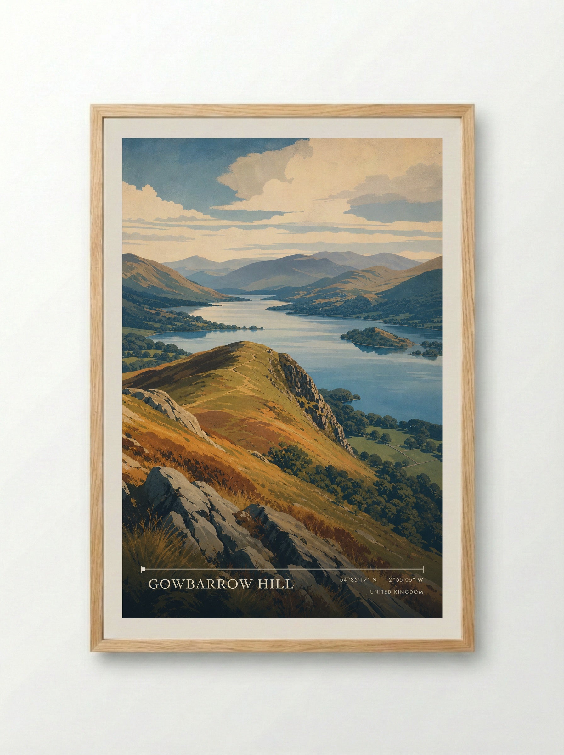 Gowbarrow Hill United Kingdom Travel Poster - Framed Print Wood
