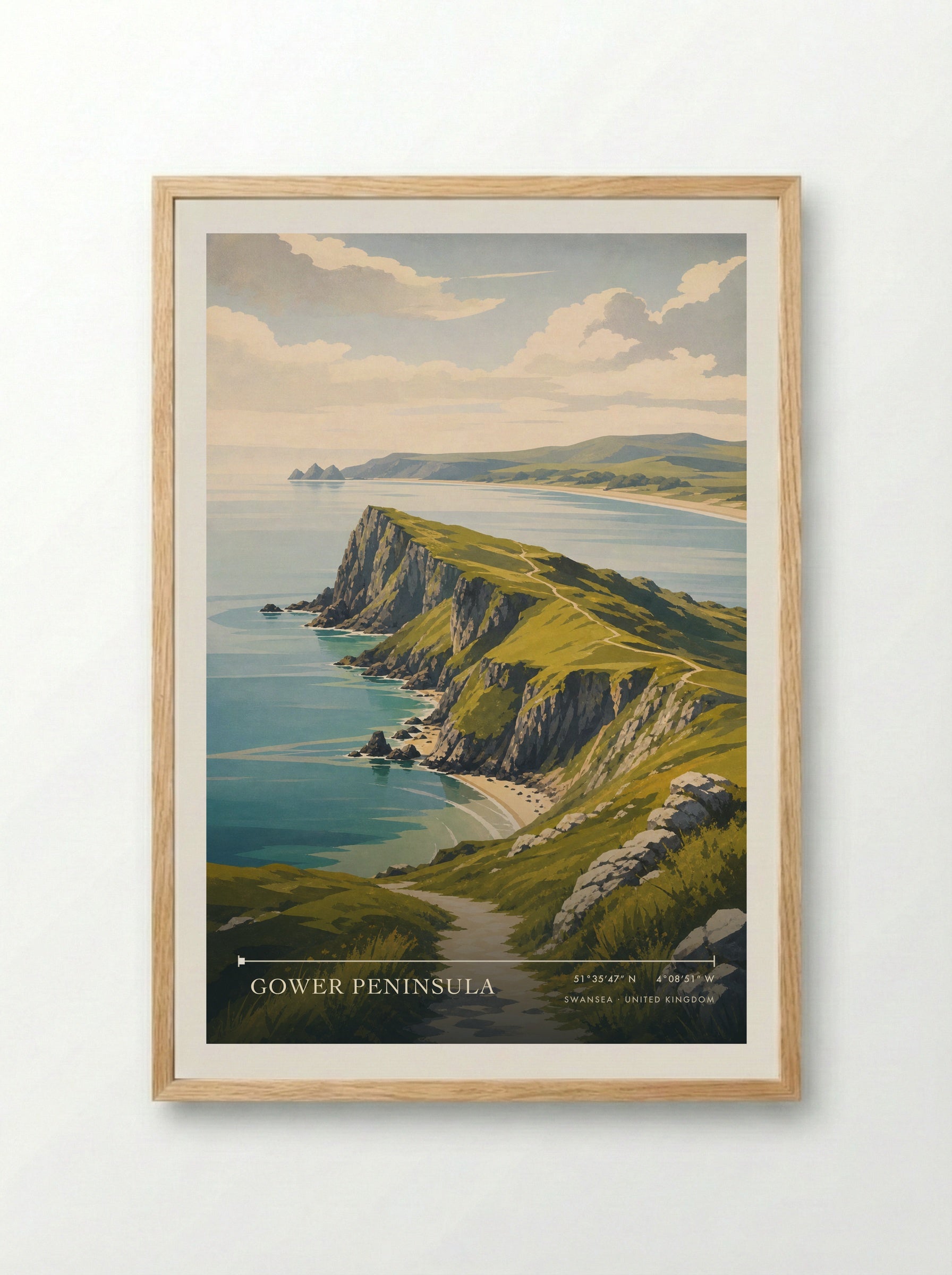 Gower Peninsula Swansea United Kingdom Travel Poster - Framed Print Wood