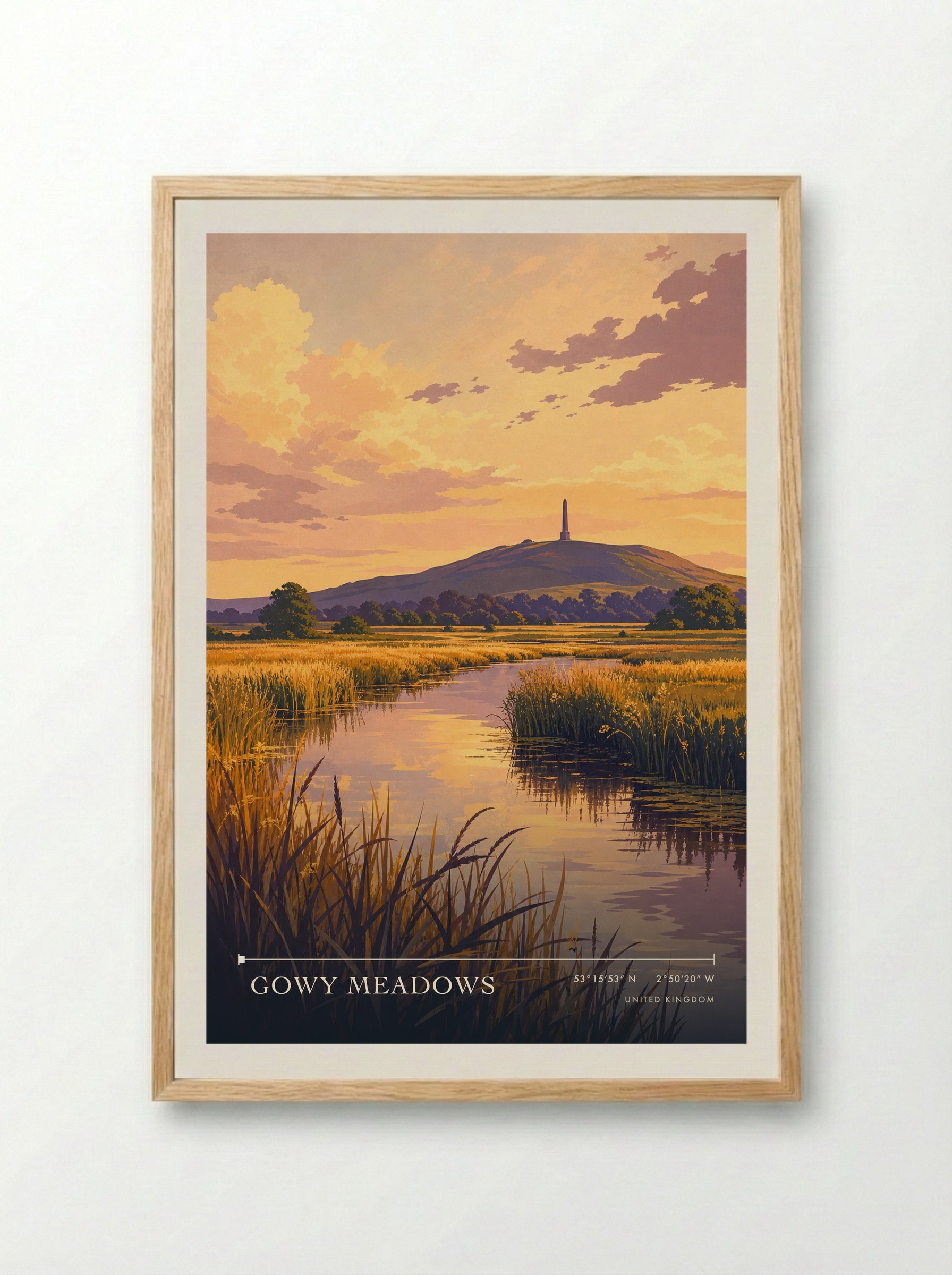 Gowy Meadows United Kingdom Travel Poster - Framed Print Wood