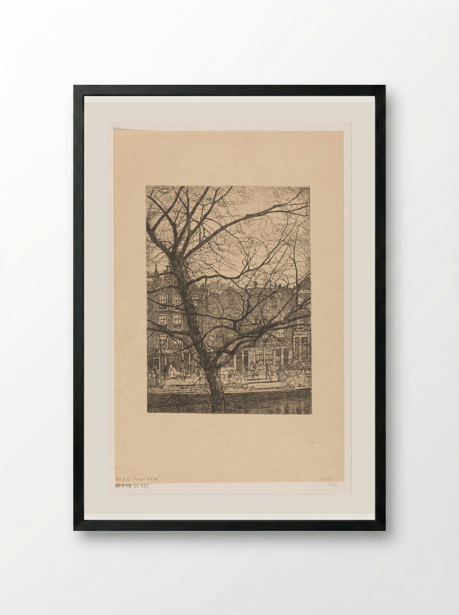 Grachtenhuizen met halsgevels in Amsterdam - Pieter Dupont - Framed Print Black