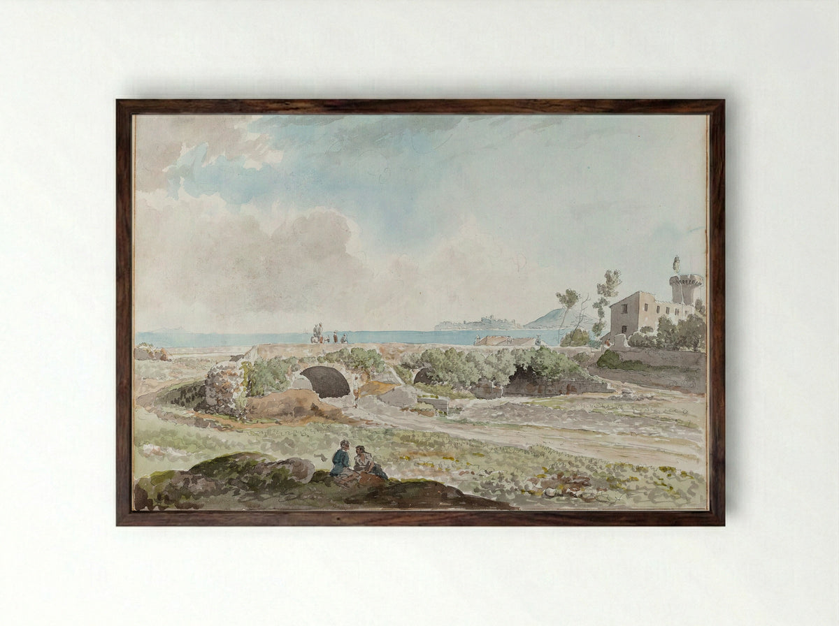 Graf van de Horatii aan de Via Appia - Carlo Labruzzi - Framed Print Dark Wood