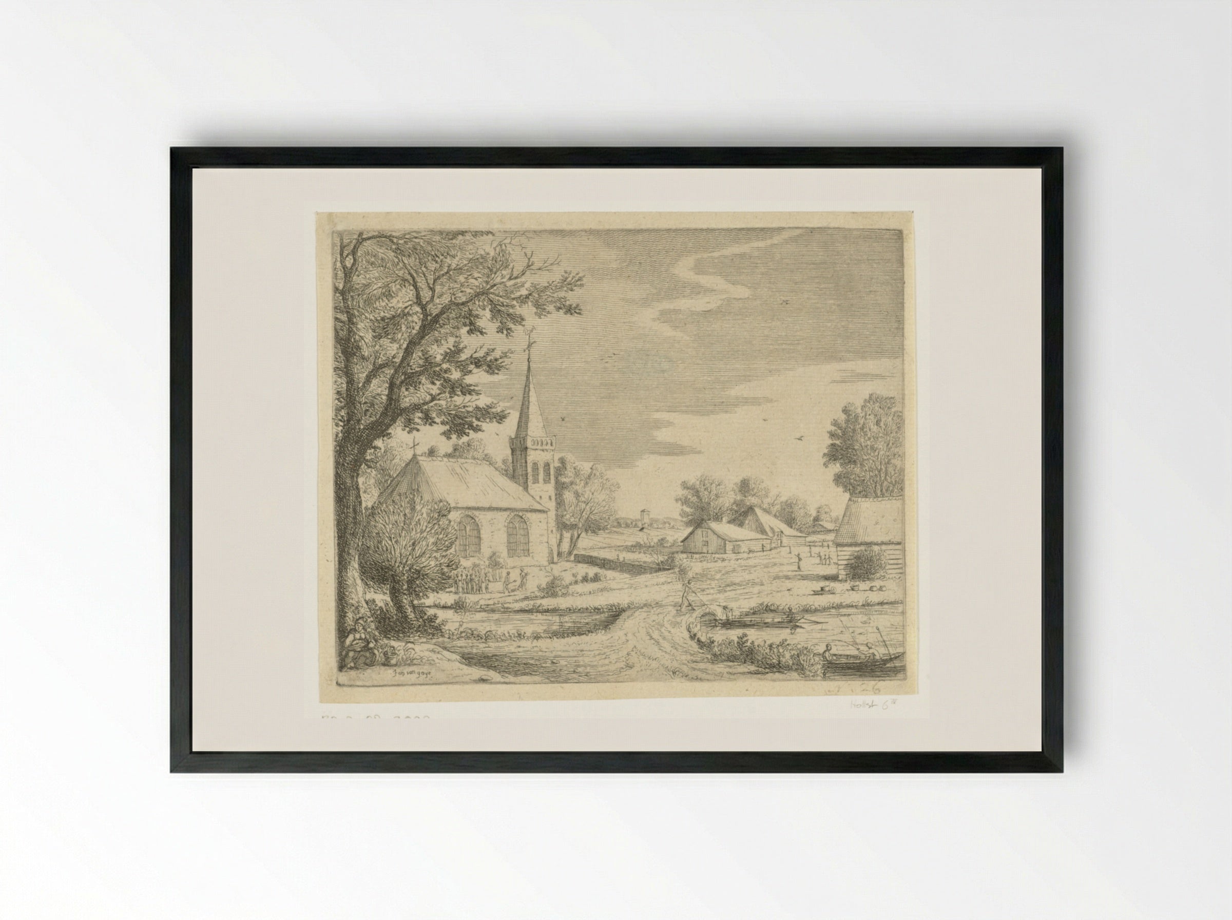 Grafdelvers voor een kerk - Jan van Goyen - Framed Print Black