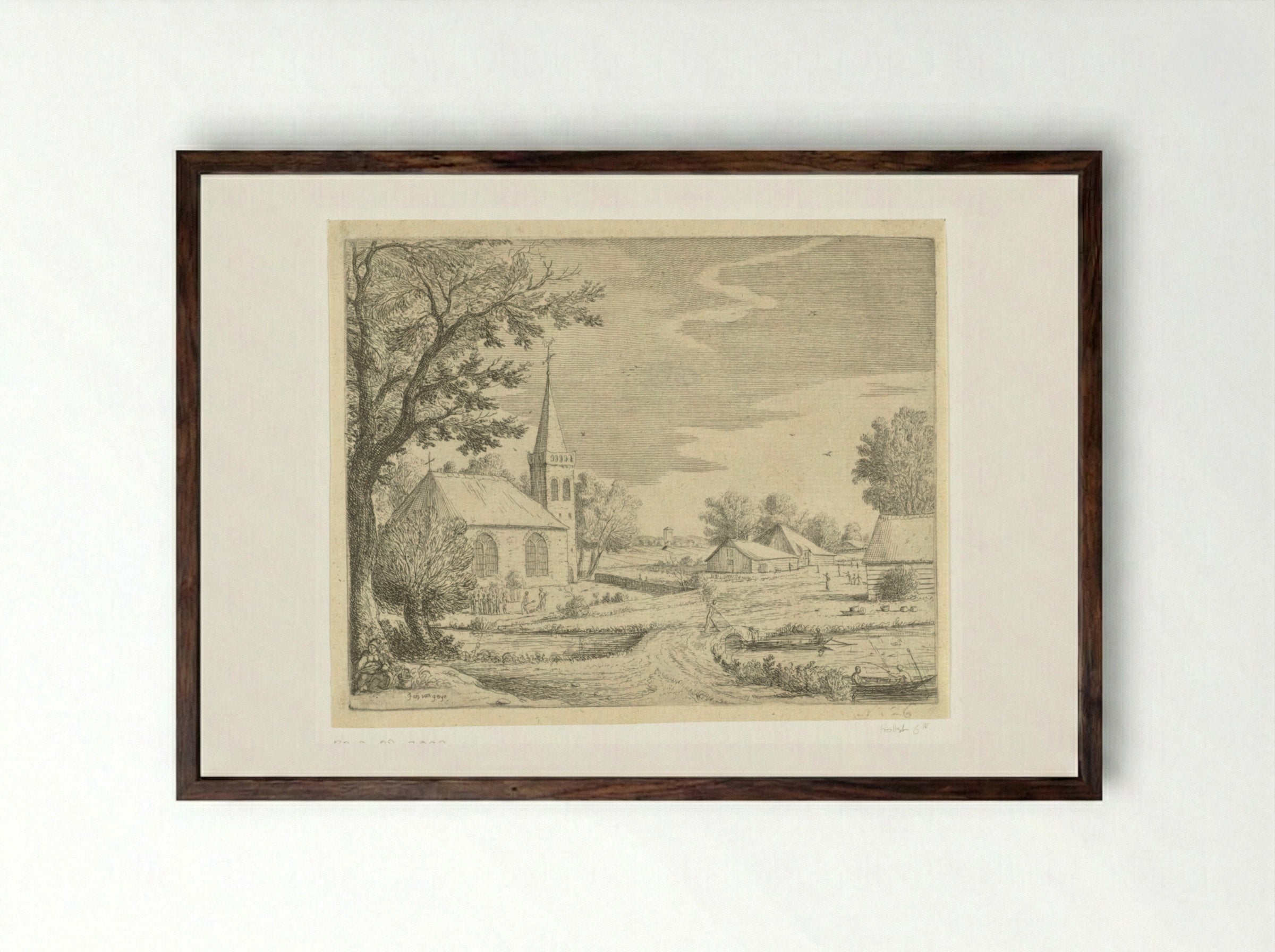 Grafdelvers voor een kerk - Jan van Goyen - Framed Print Dark Wood