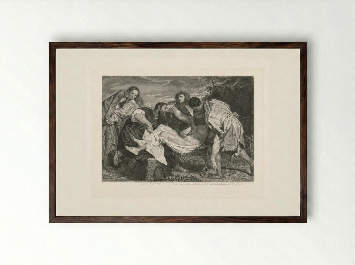 Graflegging van Christus - Johannes de Mare - Framed Print Dark Wood
