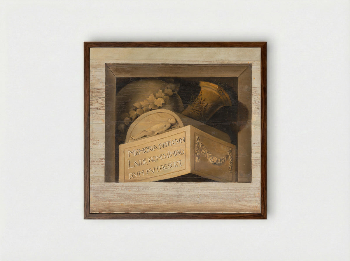 Graftombe met inscriptie - Jacob van Campen - Framed Print Dark Wood