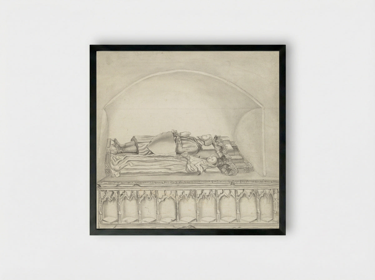 Graftombe met portretfiguren in een kerk te Geervliet - Joan Carel van Alderwerelt - Framed Print Black